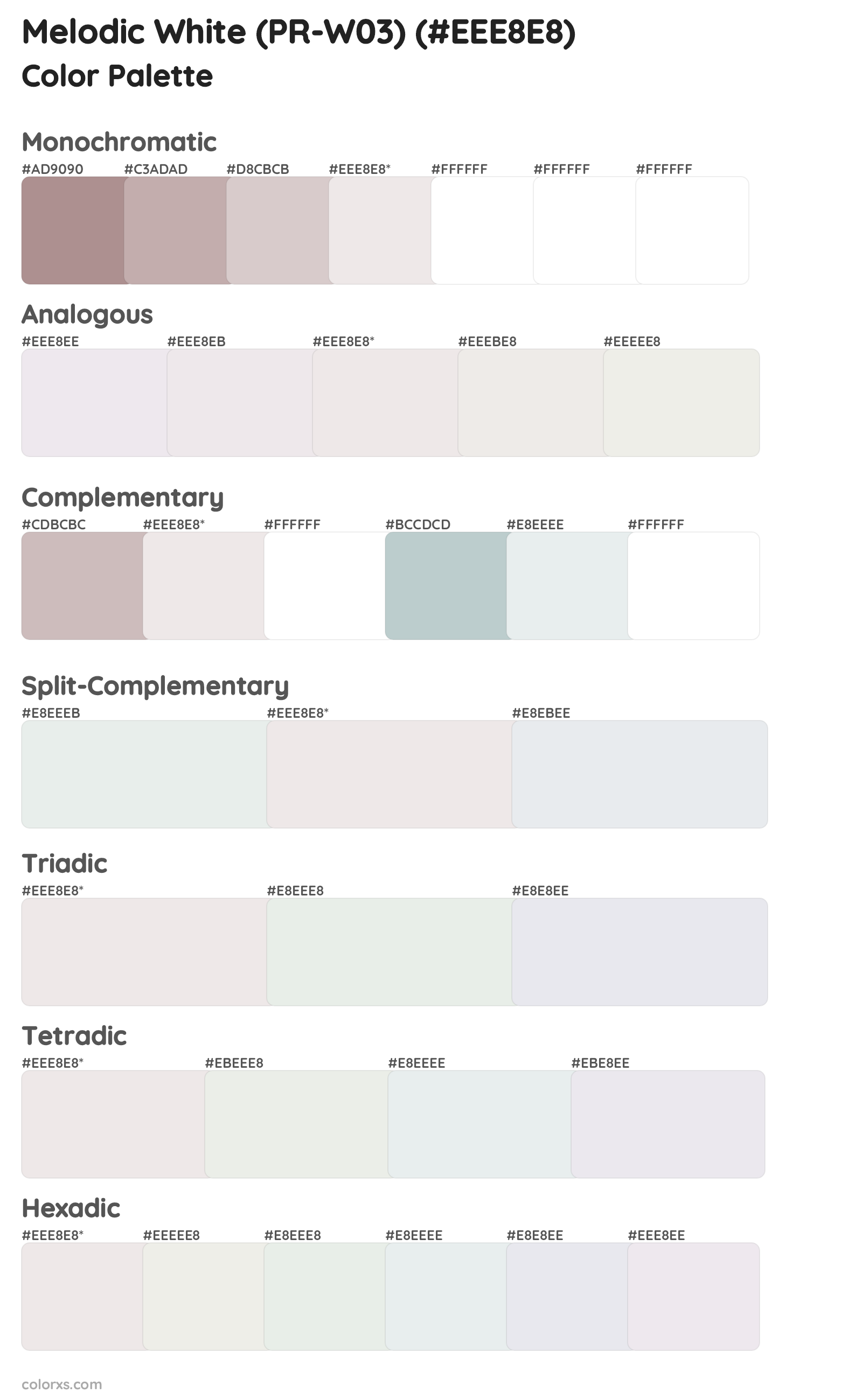 Melodic White (PR-W03) Color Scheme Palettes