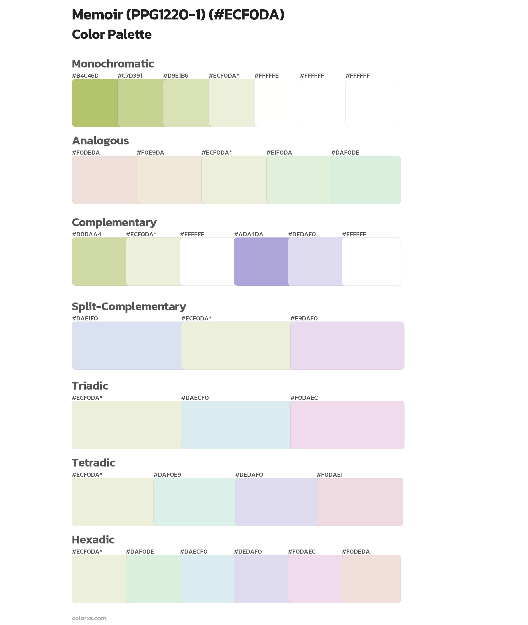 Memoir (PPG1220-1) Color Scheme Palettes