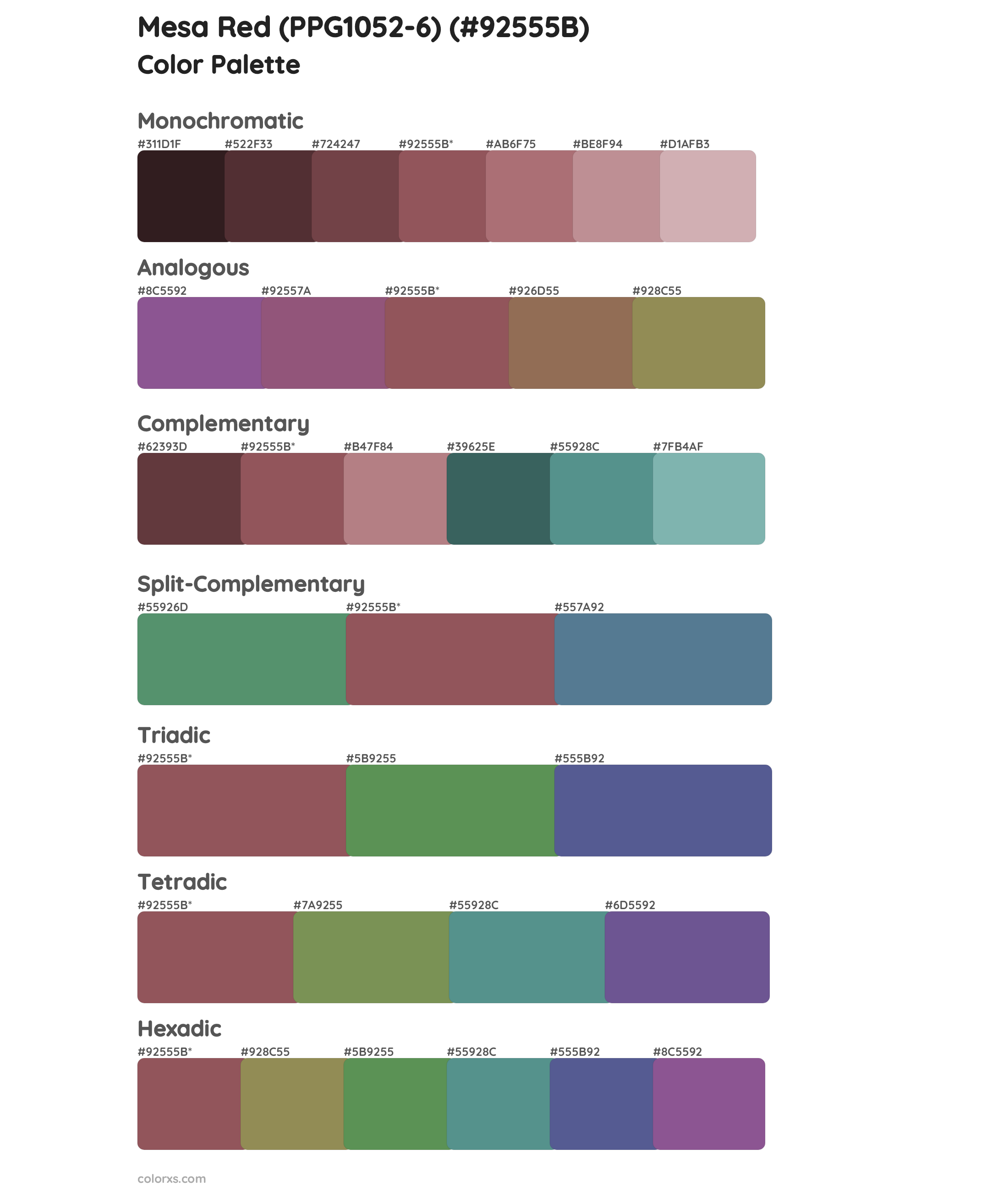 Mesa Red (PPG1052-6) Color Scheme Palettes