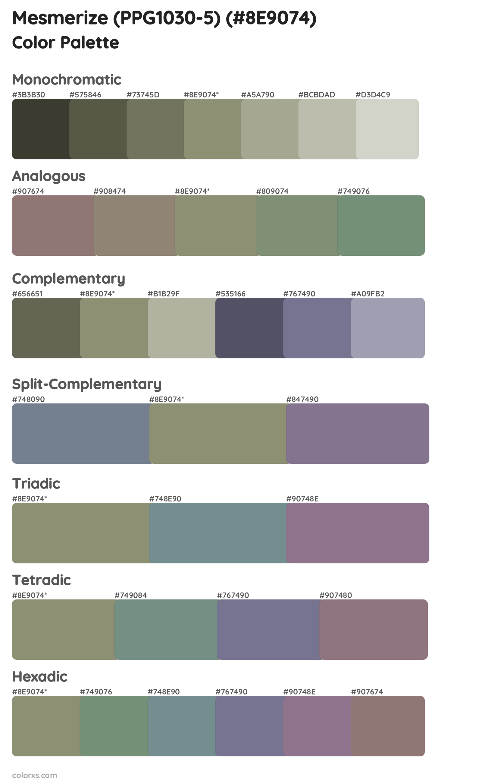 Mesmerize (PPG1030-5) Color Scheme Palettes