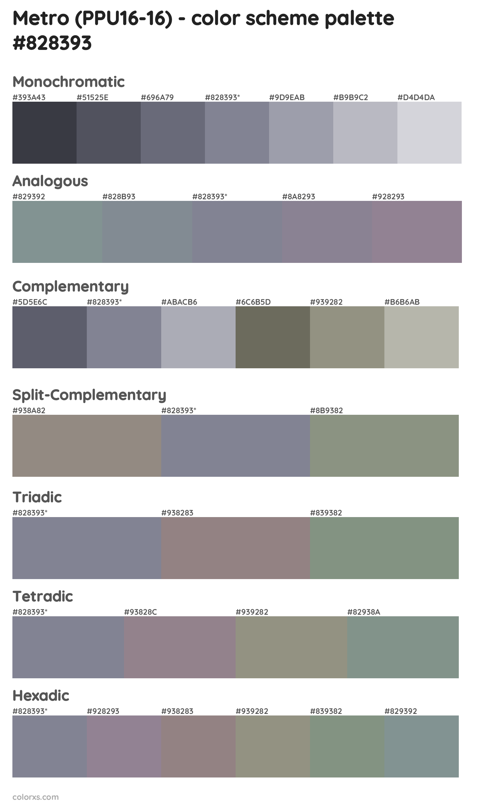 Metro (PPU16-16) Color Scheme Palettes