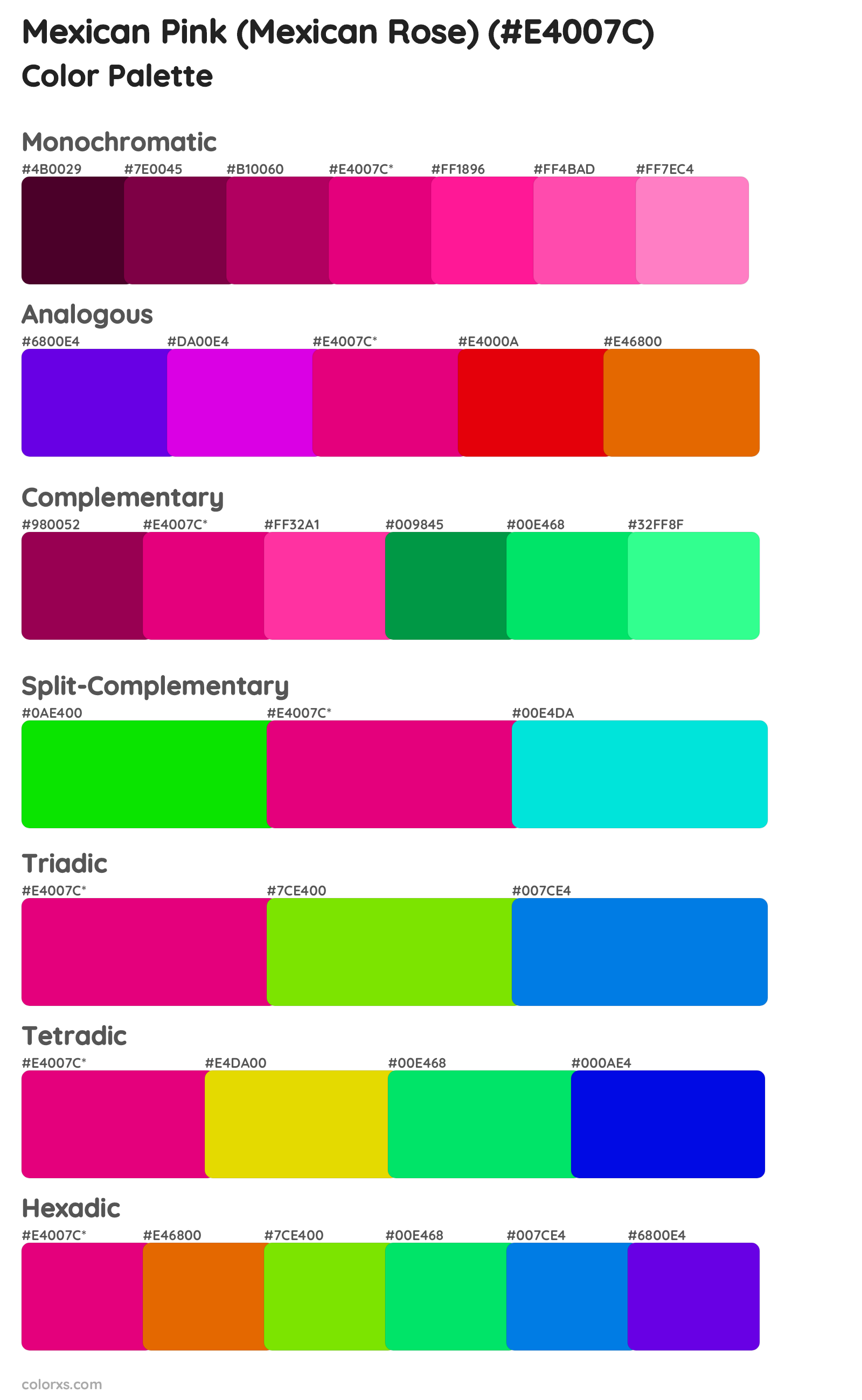 Mexican Pink (Mexican Rose) Color Scheme Palettes