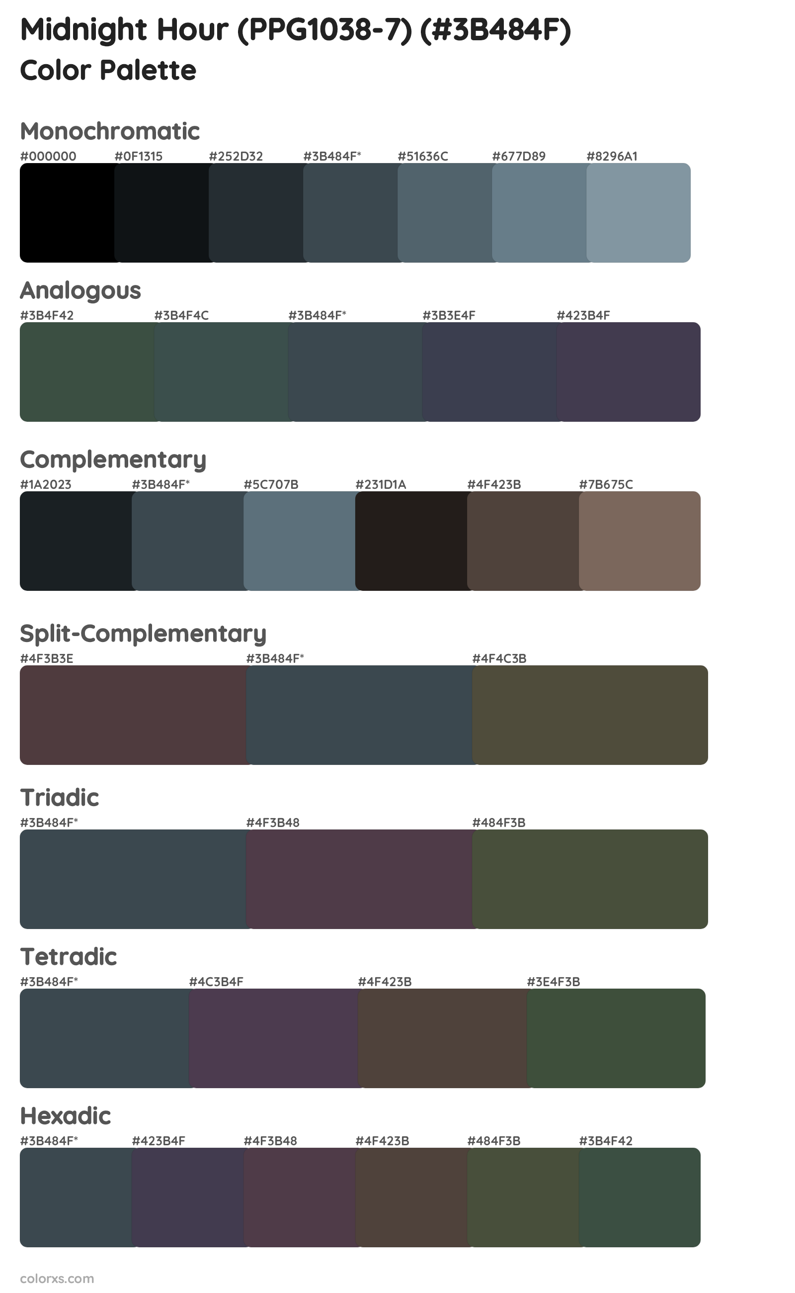 Midnight Hour (PPG1038-7) Color Scheme Palettes