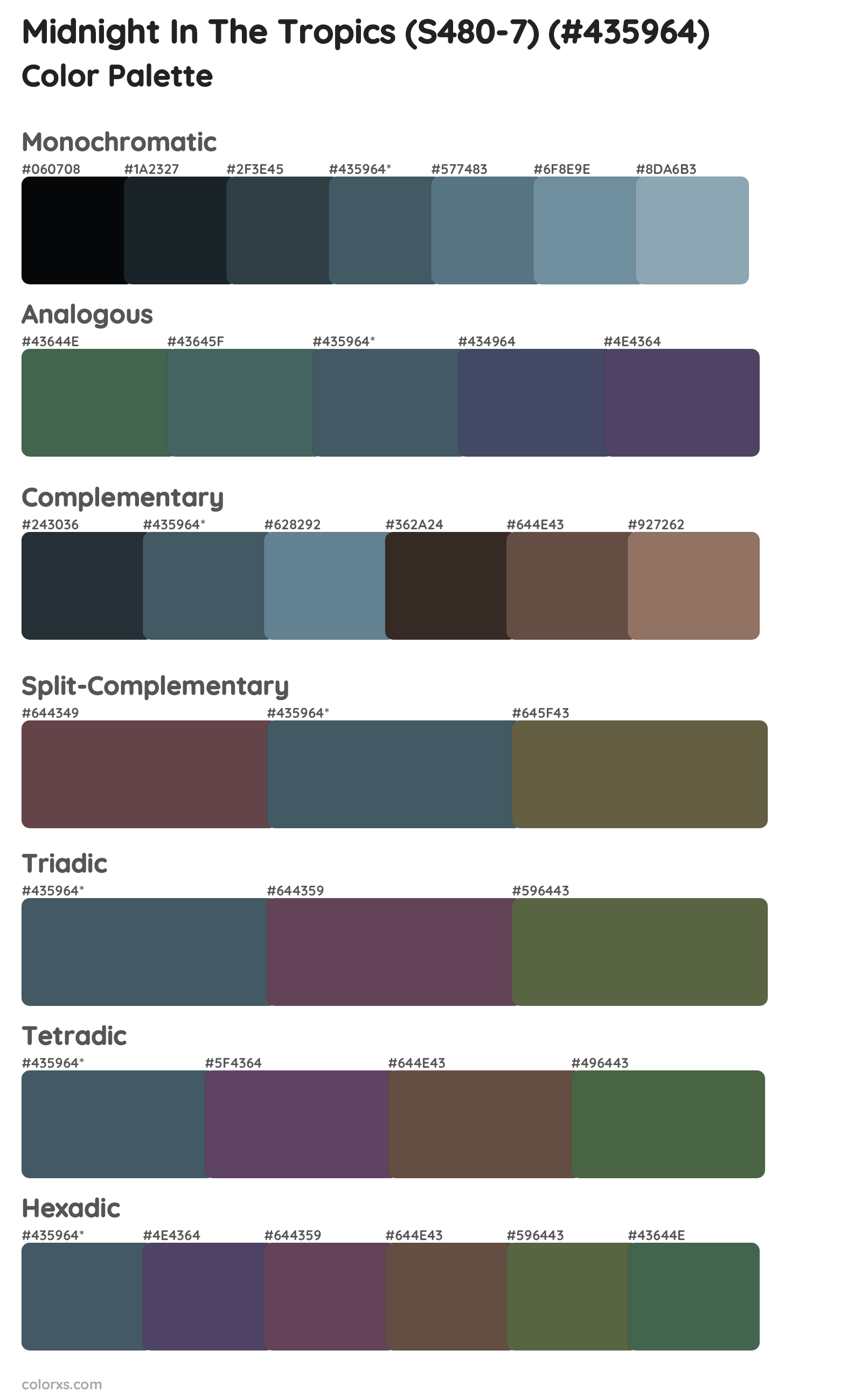 Midnight In The Tropics (S480-7) Color Scheme Palettes