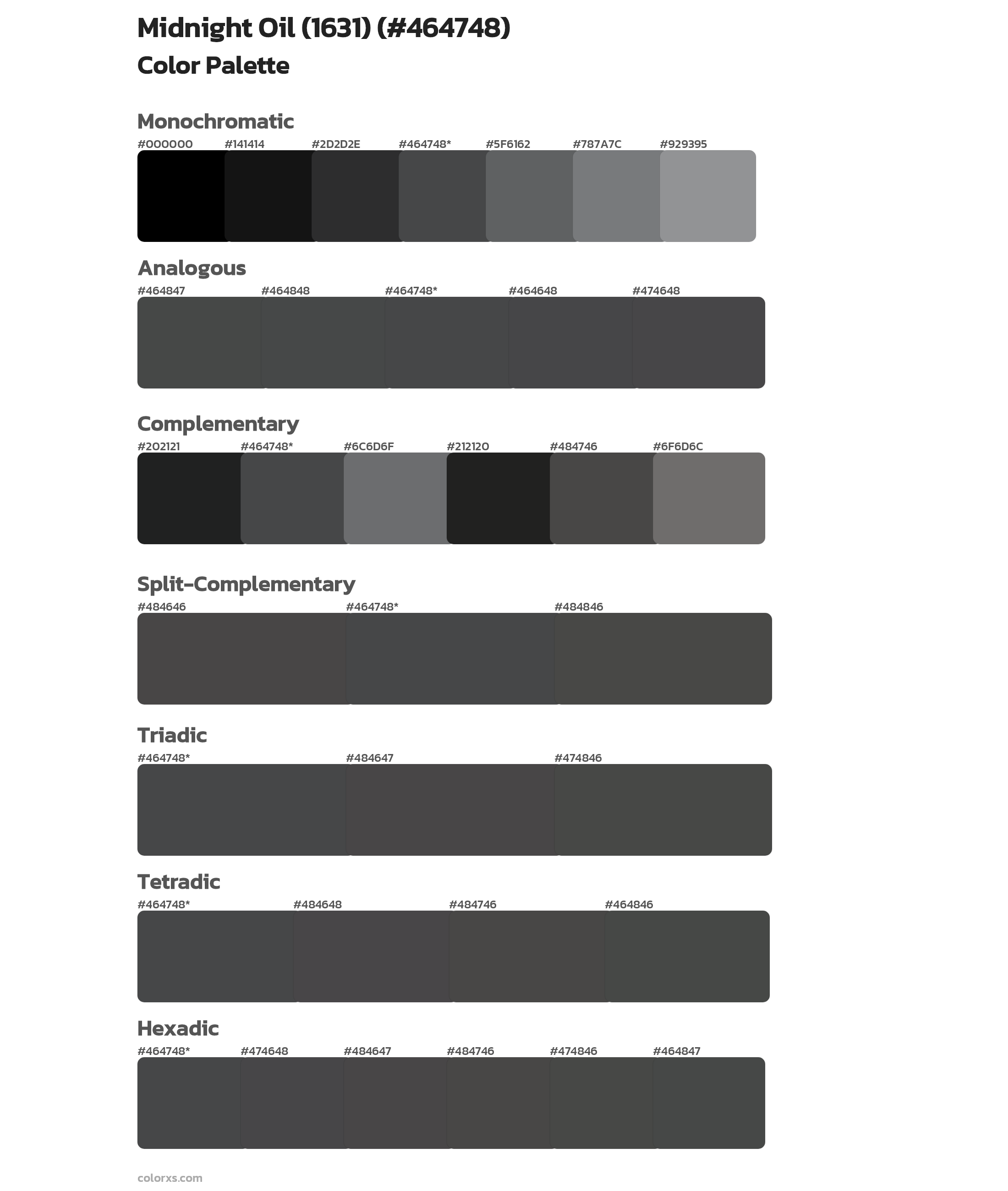 Midnight Oil (1631) Color Scheme Palettes