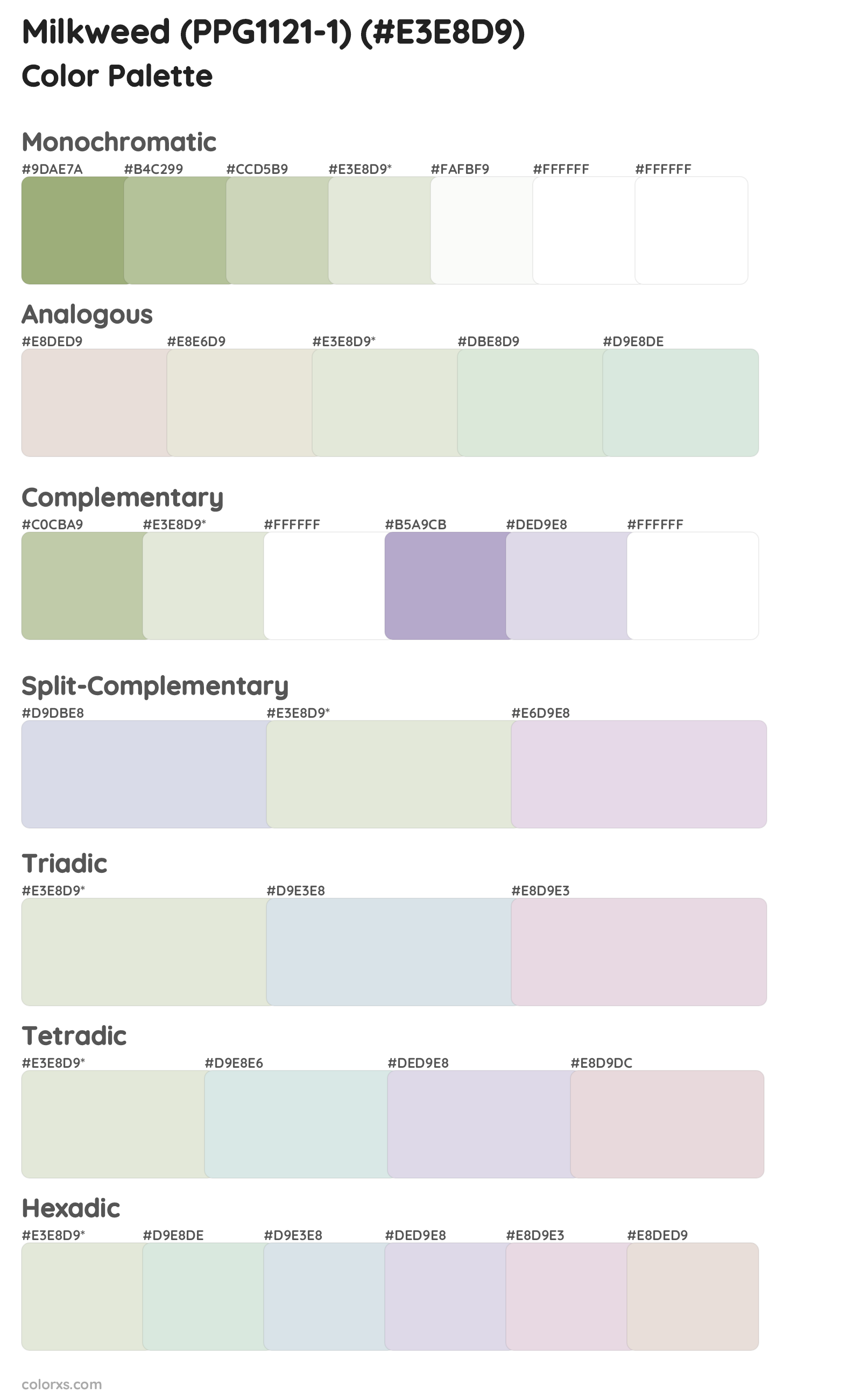 Milkweed (PPG1121-1) Color Scheme Palettes