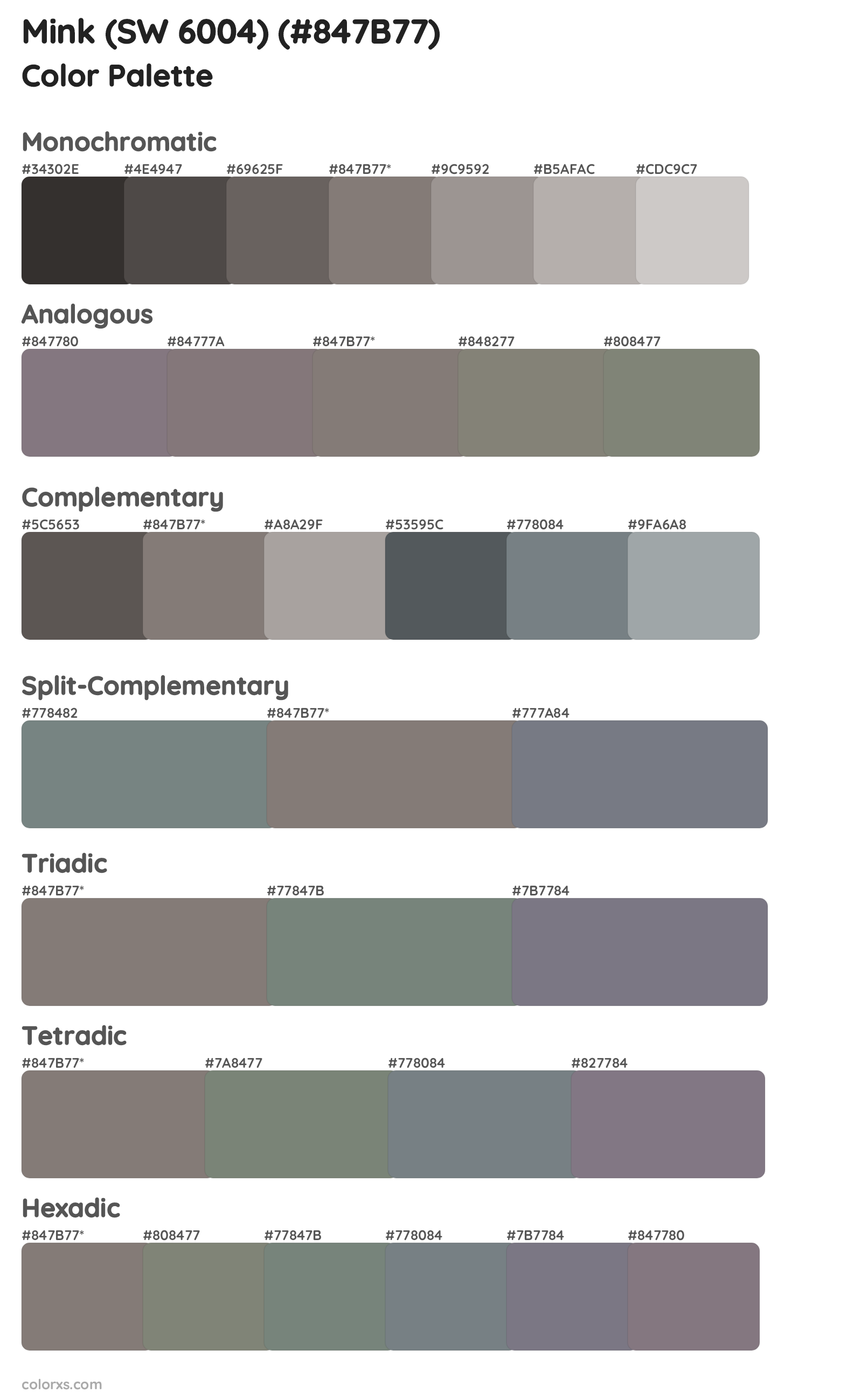 Mink (SW 6004) Color Scheme Palettes