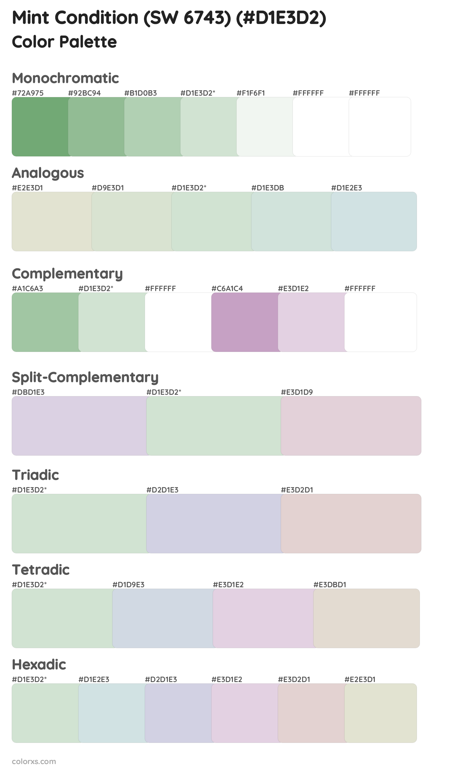 Mint Condition (SW 6743) Color Scheme Palettes