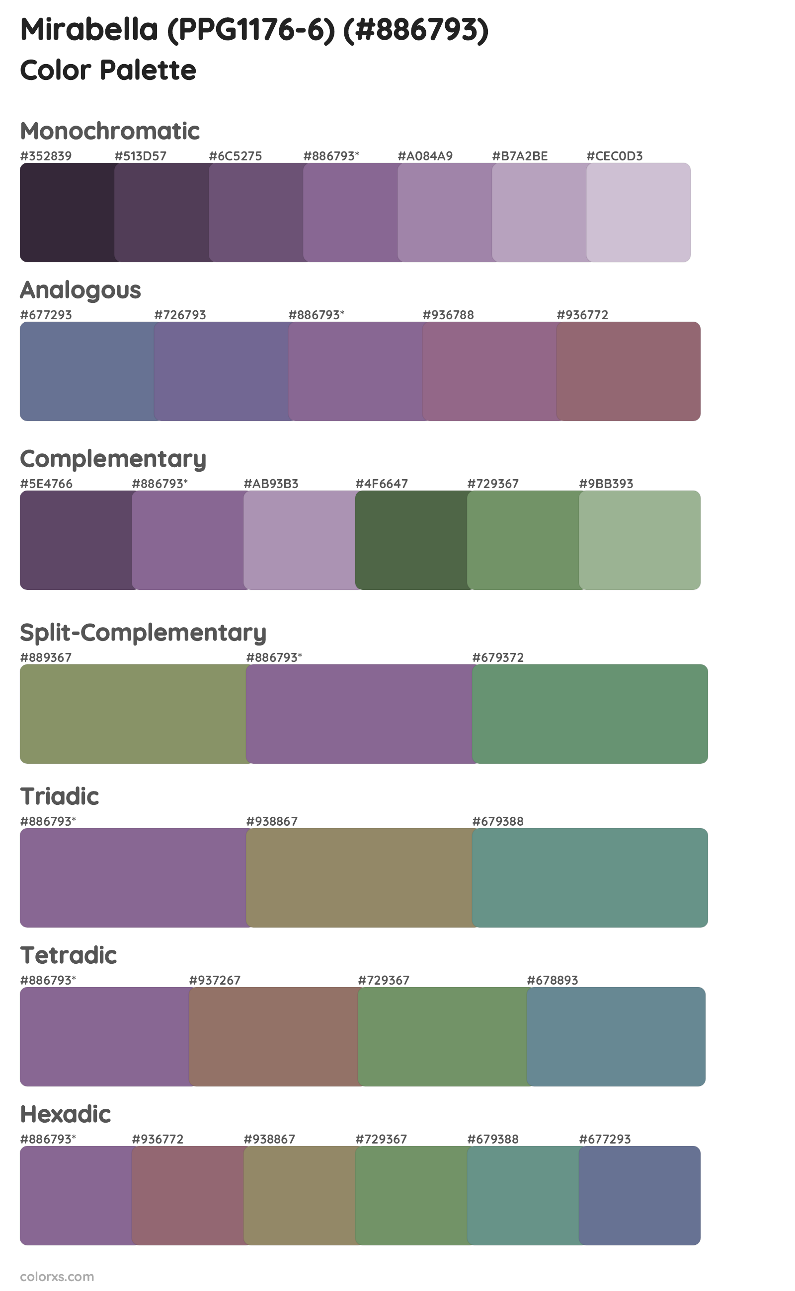 Mirabella (PPG1176-6) Color Scheme Palettes