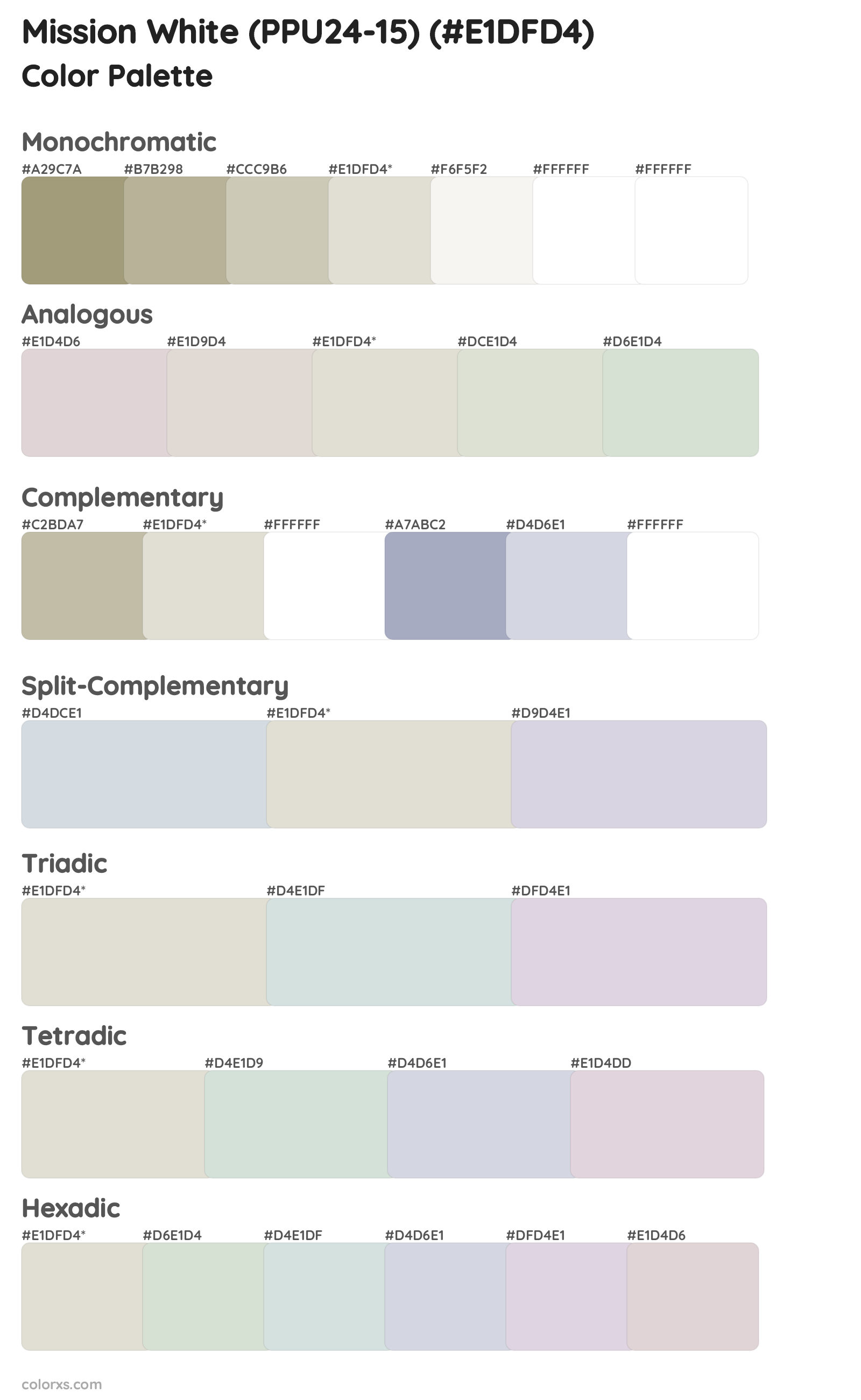 Mission White (PPU24-15) Color Scheme Palettes