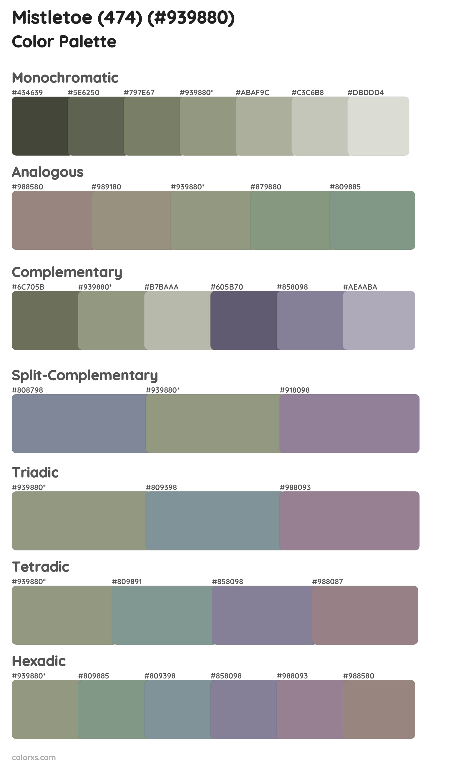 Mistletoe (474) Color Scheme Palettes