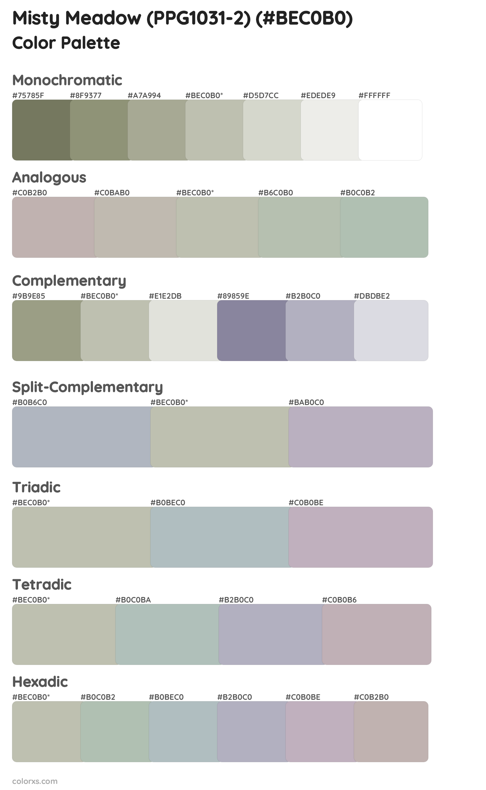 Misty Meadow (PPG1031-2) Color Scheme Palettes