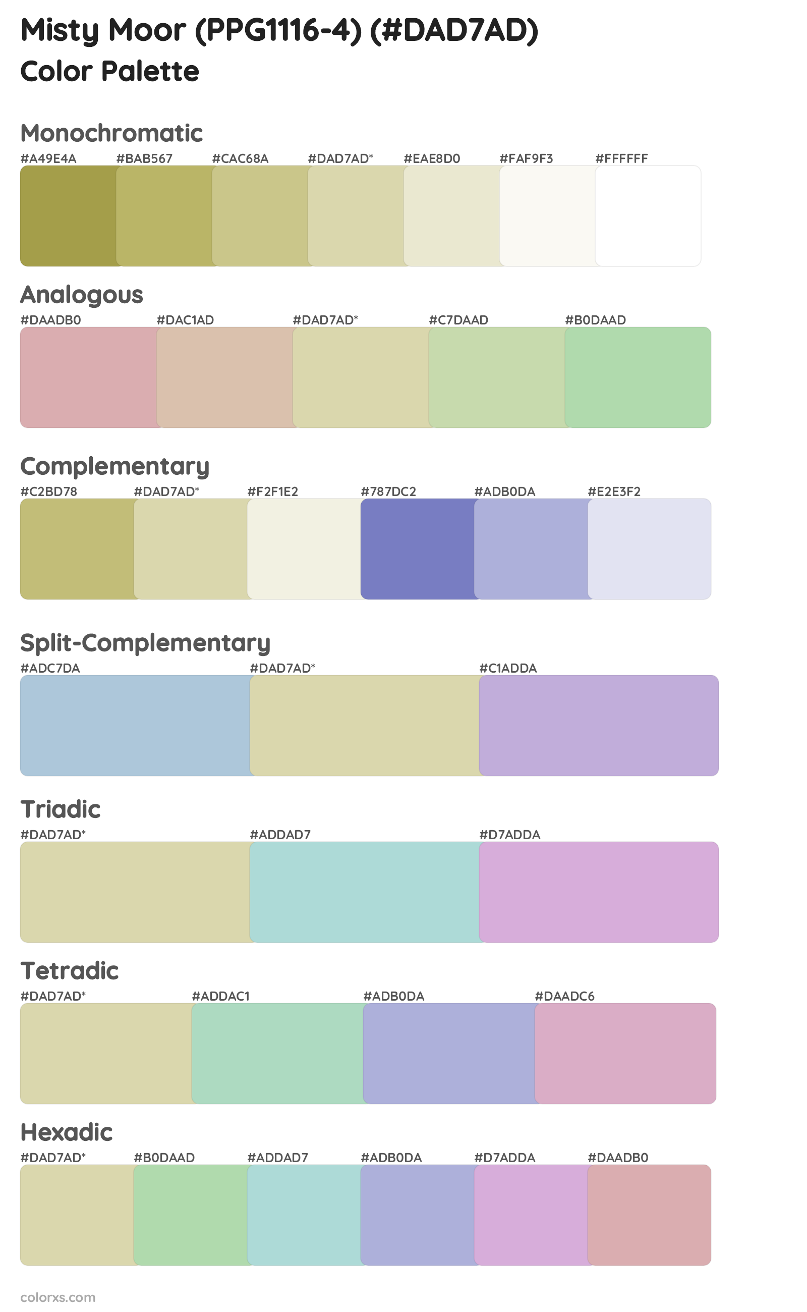 Misty Moor (PPG1116-4) Color Scheme Palettes