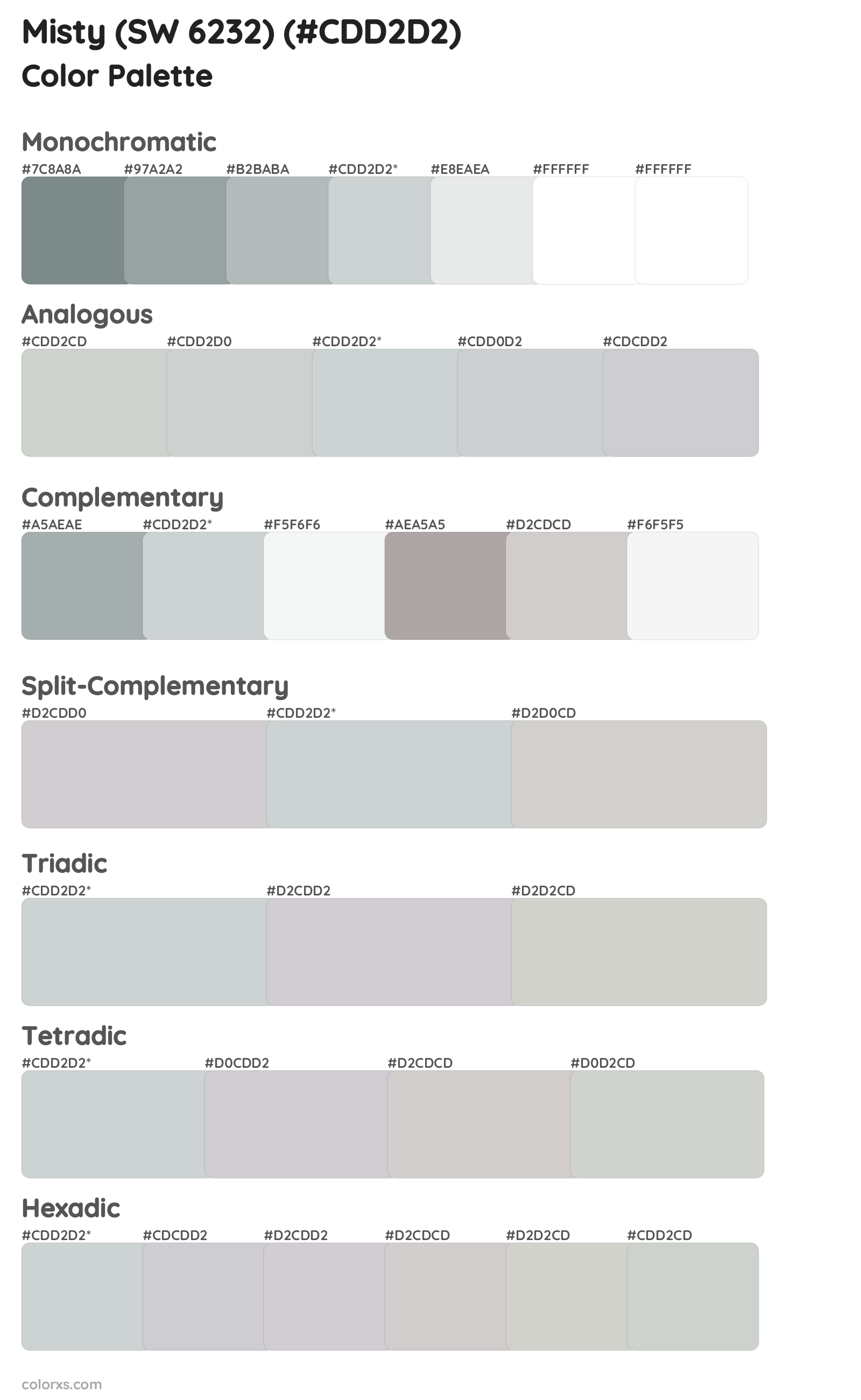 Misty (SW 6232) Color Scheme Palettes