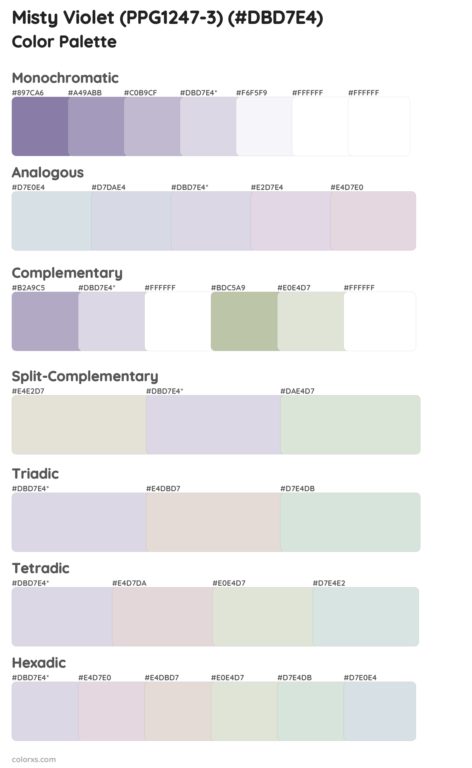 Misty Violet (PPG1247-3) Color Scheme Palettes