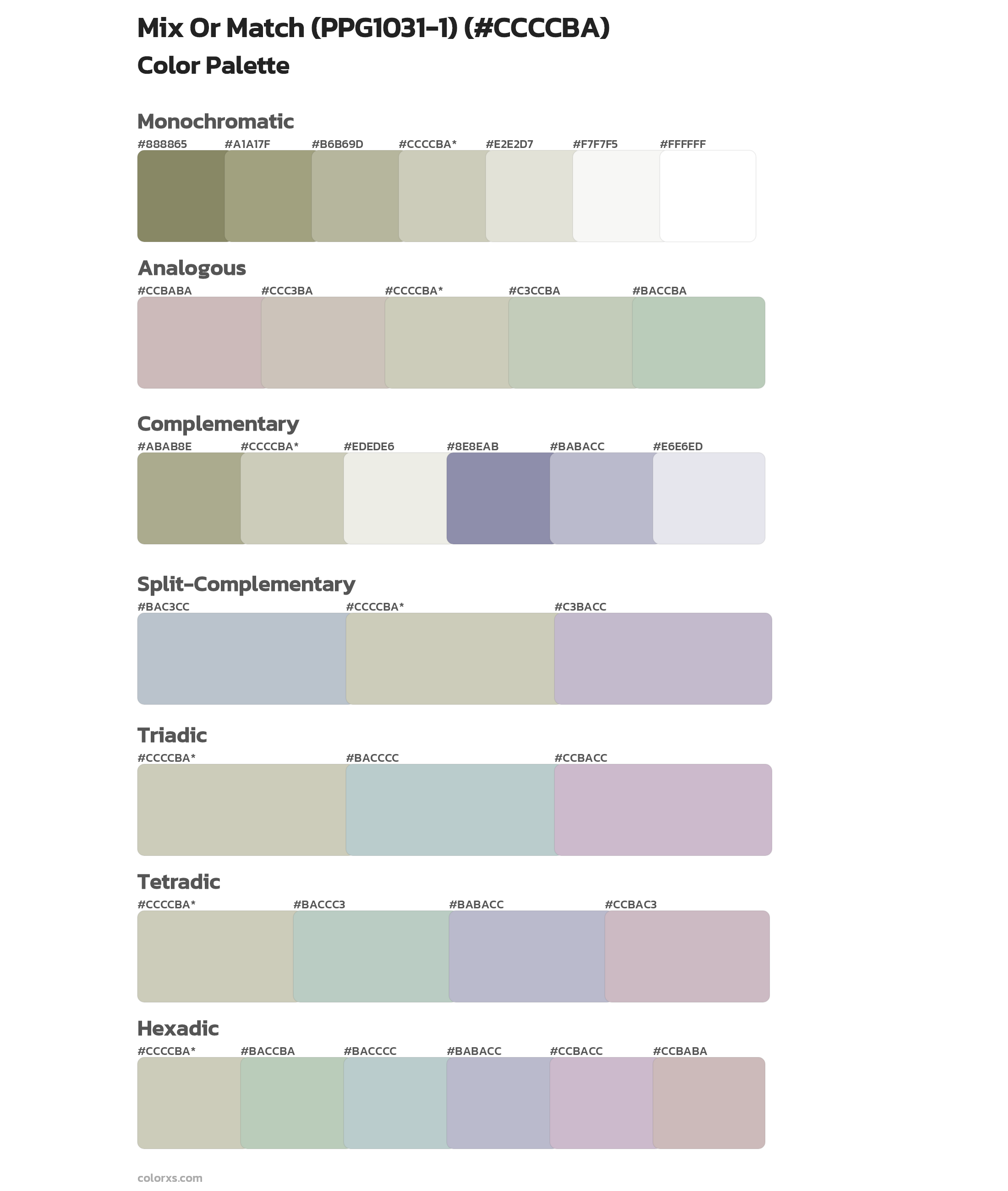 Mix Or Match (PPG1031-1) Color Scheme Palettes