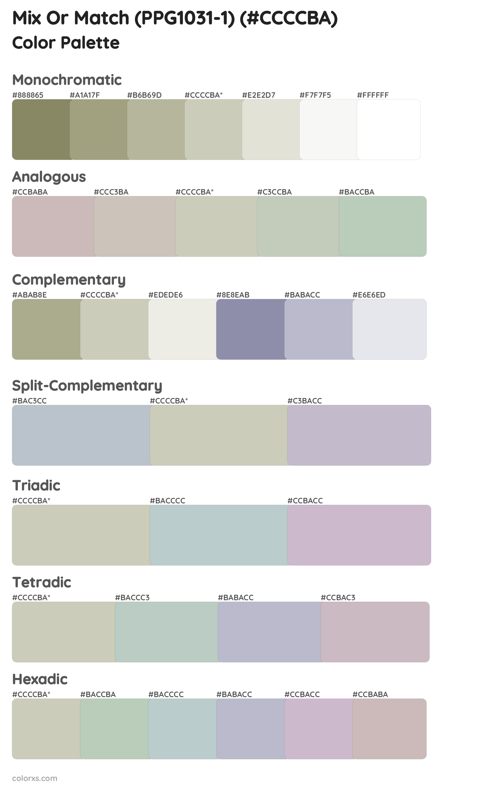 Mix Or Match (PPG1031-1) Color Scheme Palettes