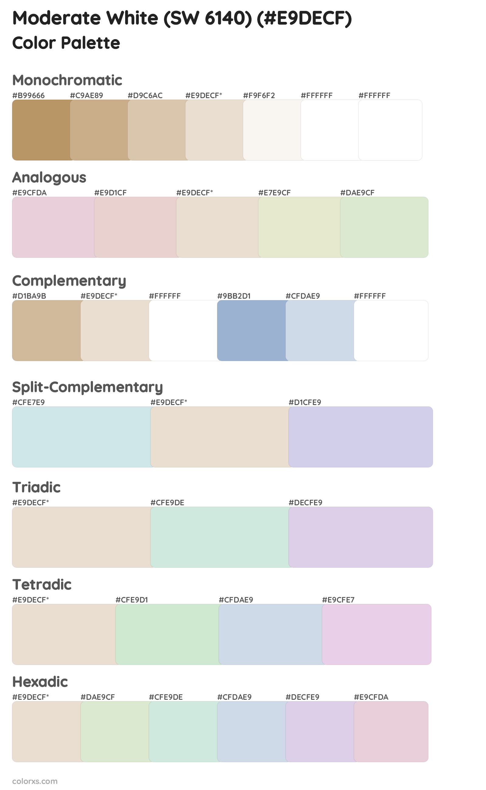 Moderate White (SW 6140) Color Scheme Palettes