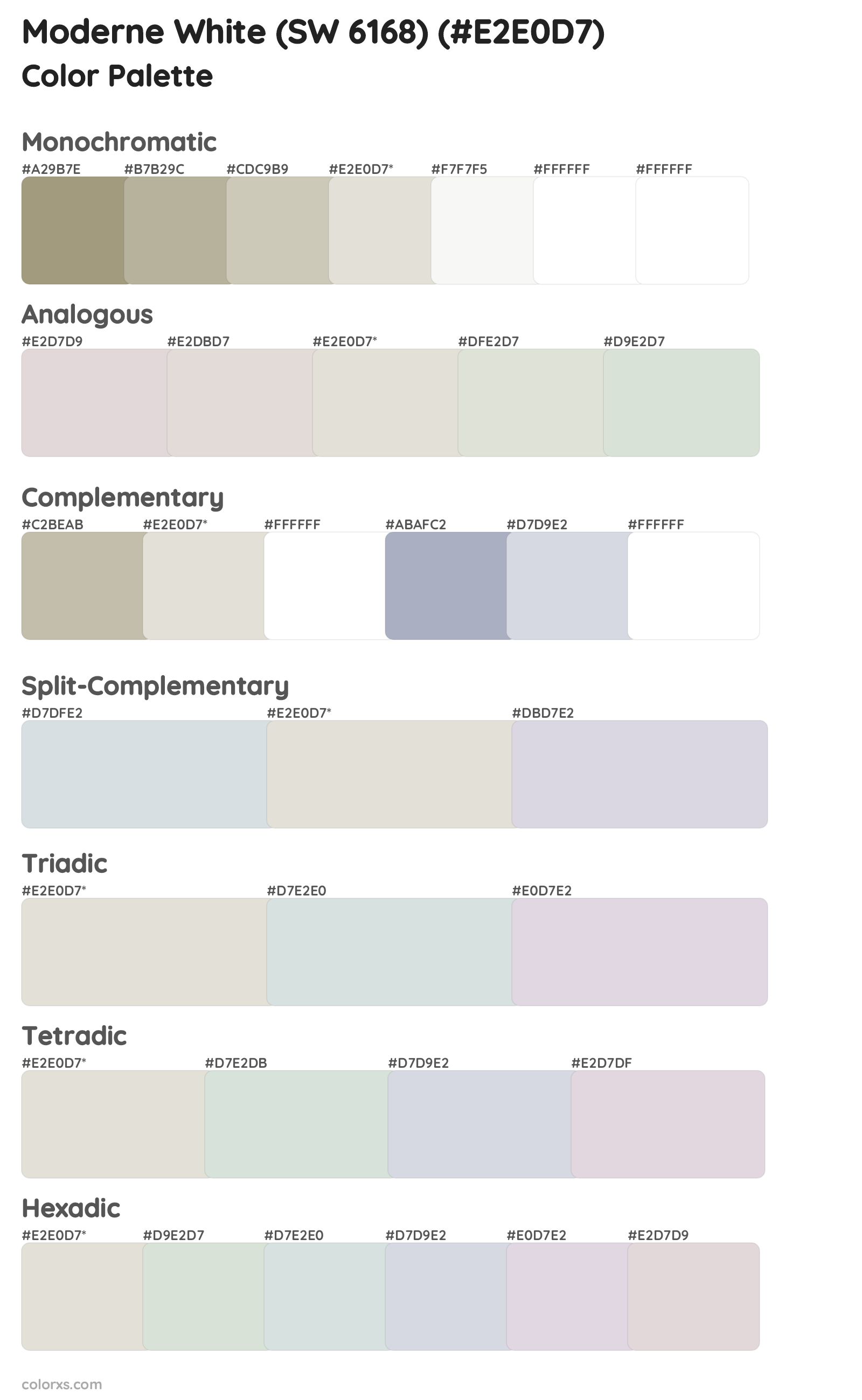 Moderne White (SW 6168) Color Scheme Palettes