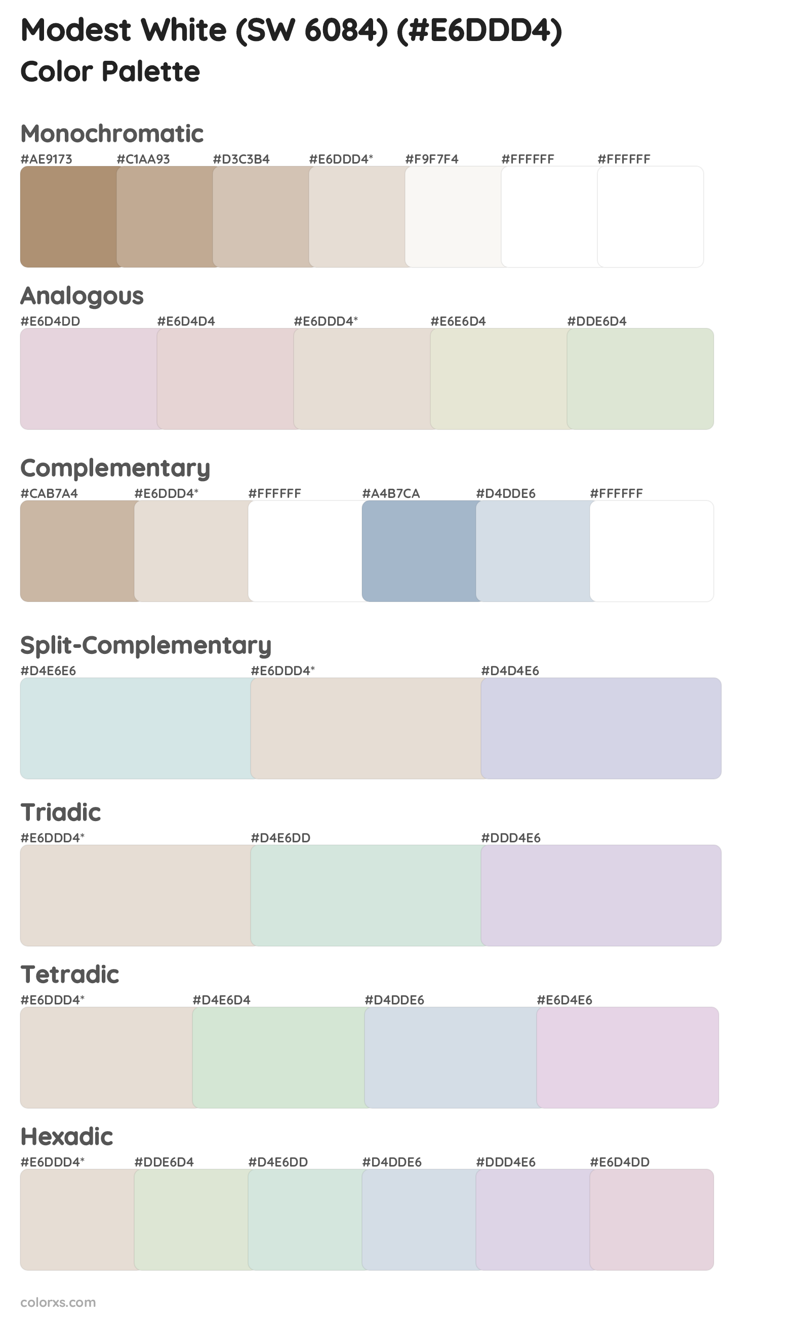 Modest White (SW 6084) Color Scheme Palettes