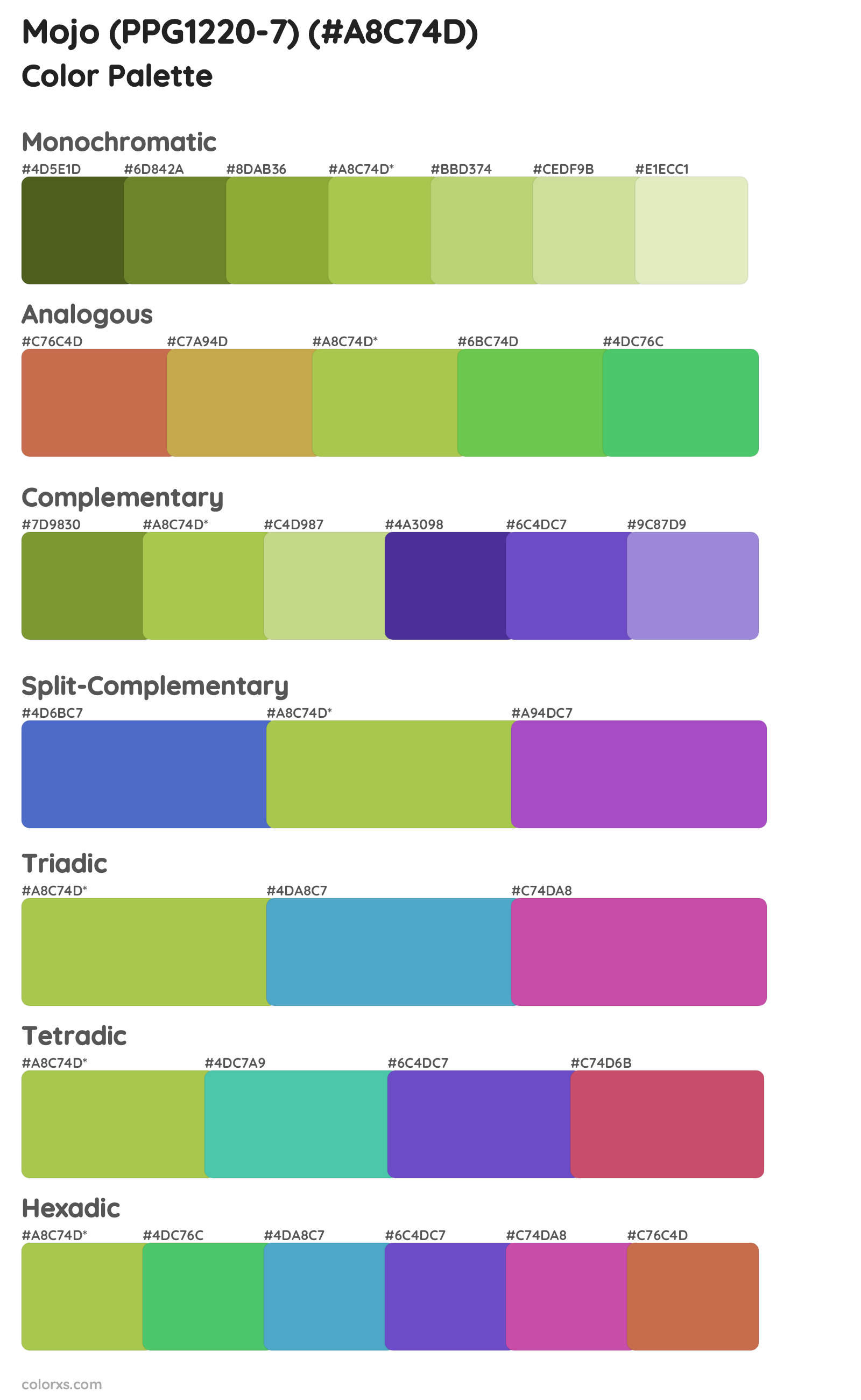 Mojo (PPG1220-7) Color Scheme Palettes
