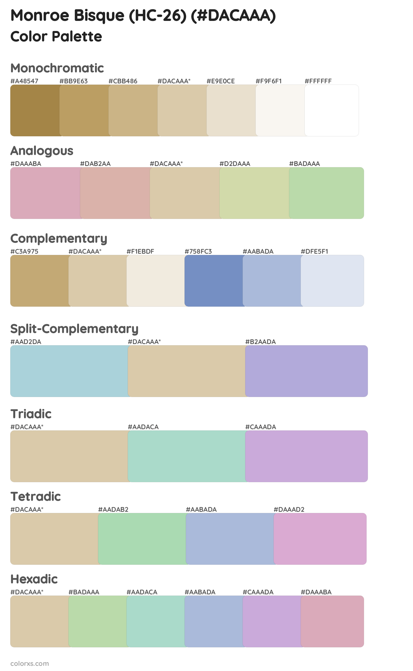 Monroe Bisque (HC-26) Color Scheme Palettes