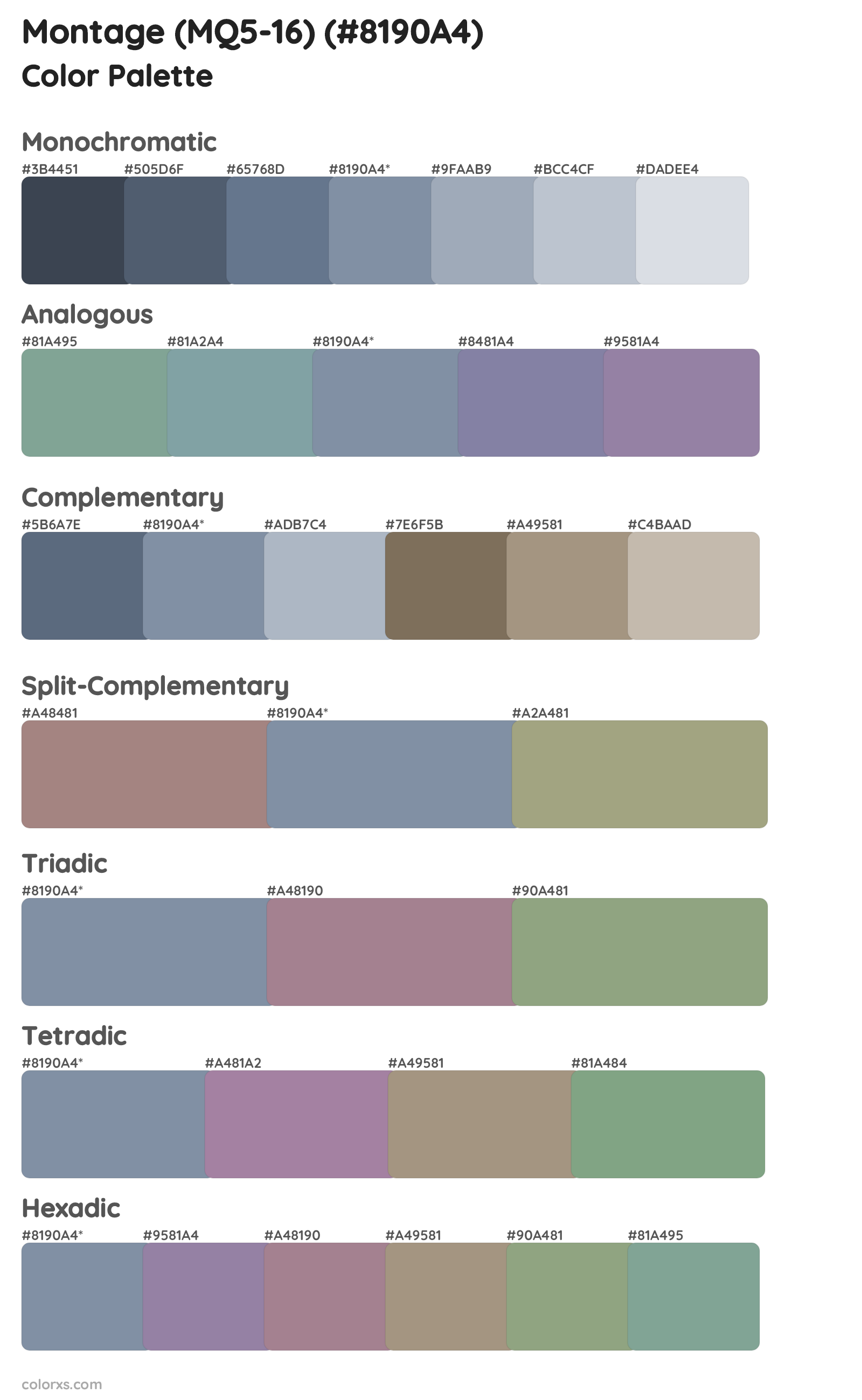 Montage (MQ5-16) Color Scheme Palettes