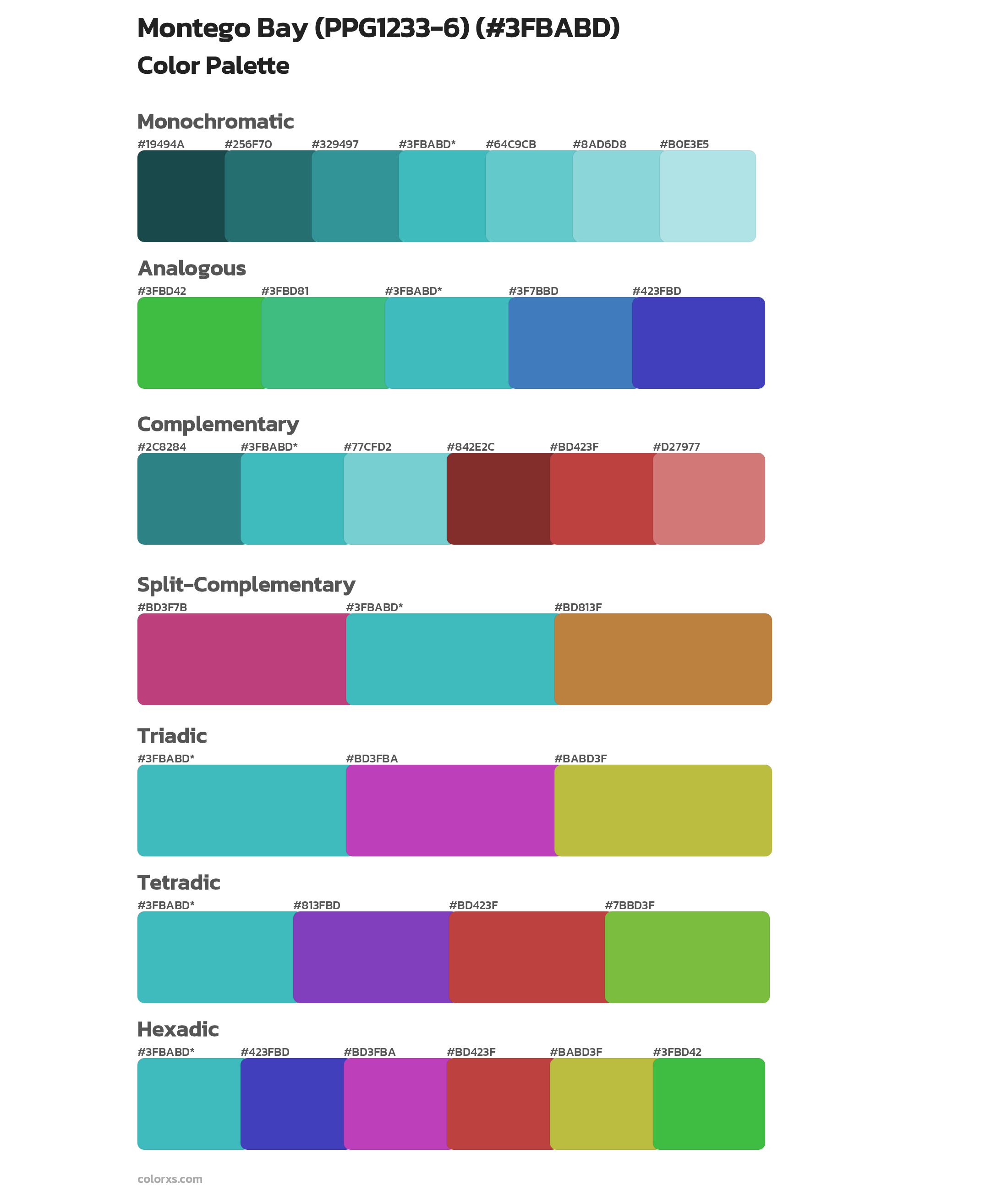 Montego Bay (PPG1233-6) Color Scheme Palettes