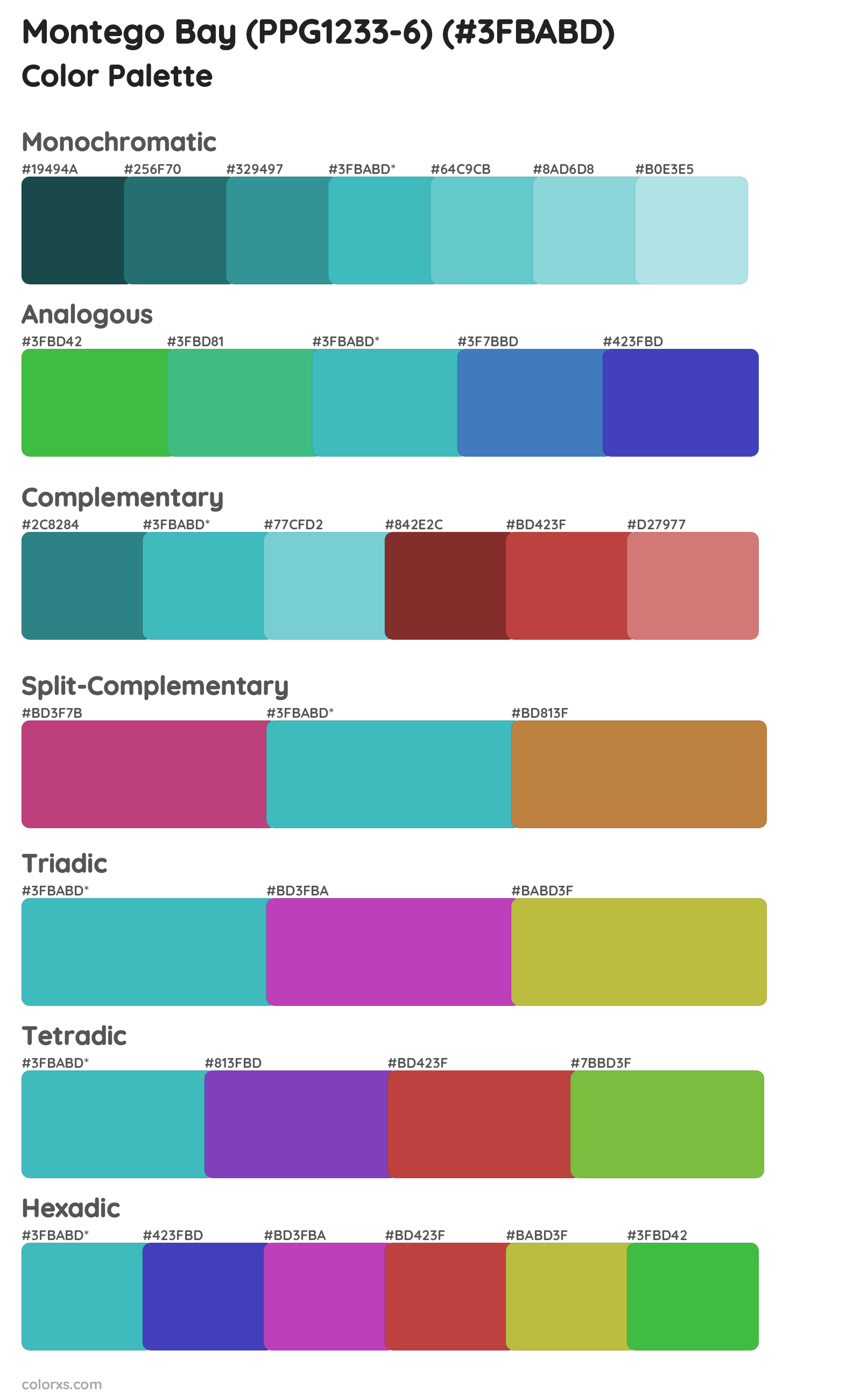 Montego Bay (PPG1233-6) Color Scheme Palettes