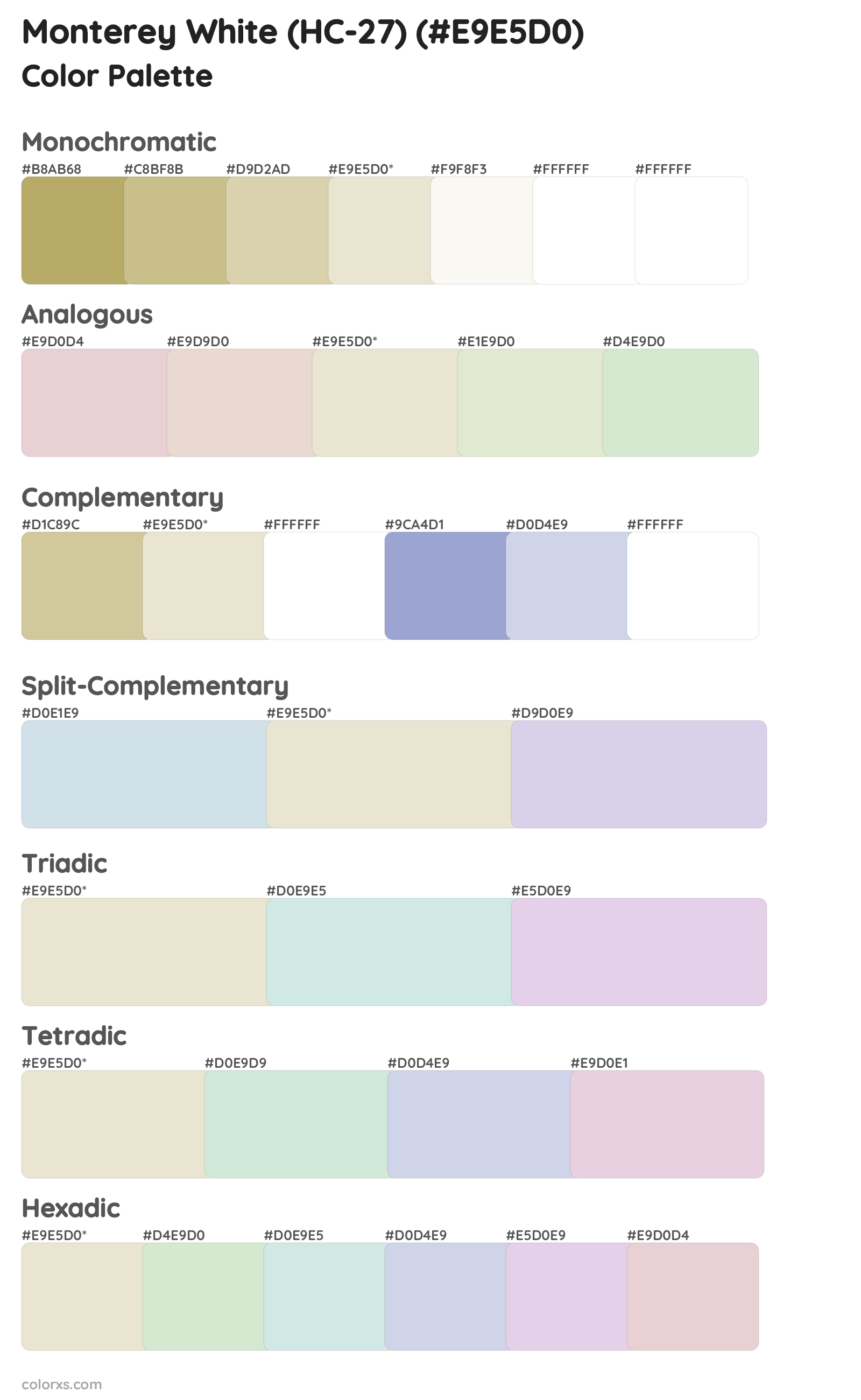 Monterey White (HC-27) Color Scheme Palettes