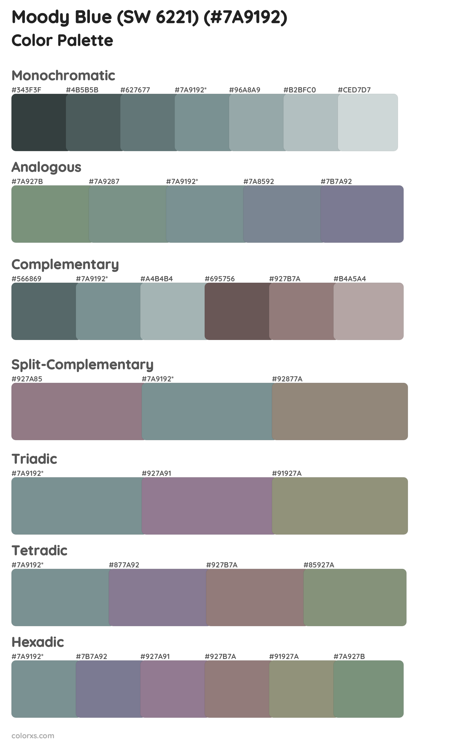 Moody Blue (SW 6221) Color Scheme Palettes