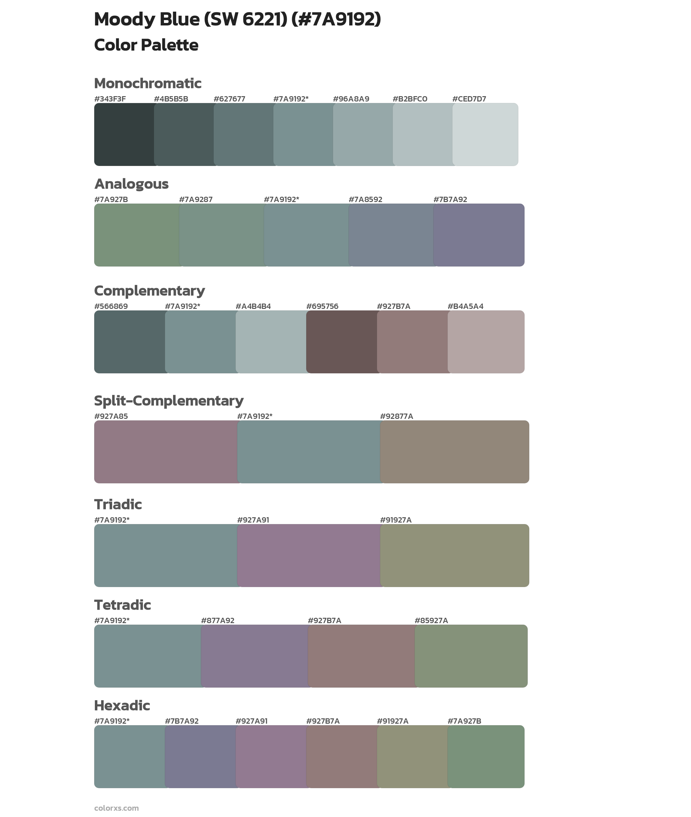 Moody Blue (SW 6221) Color Scheme Palettes