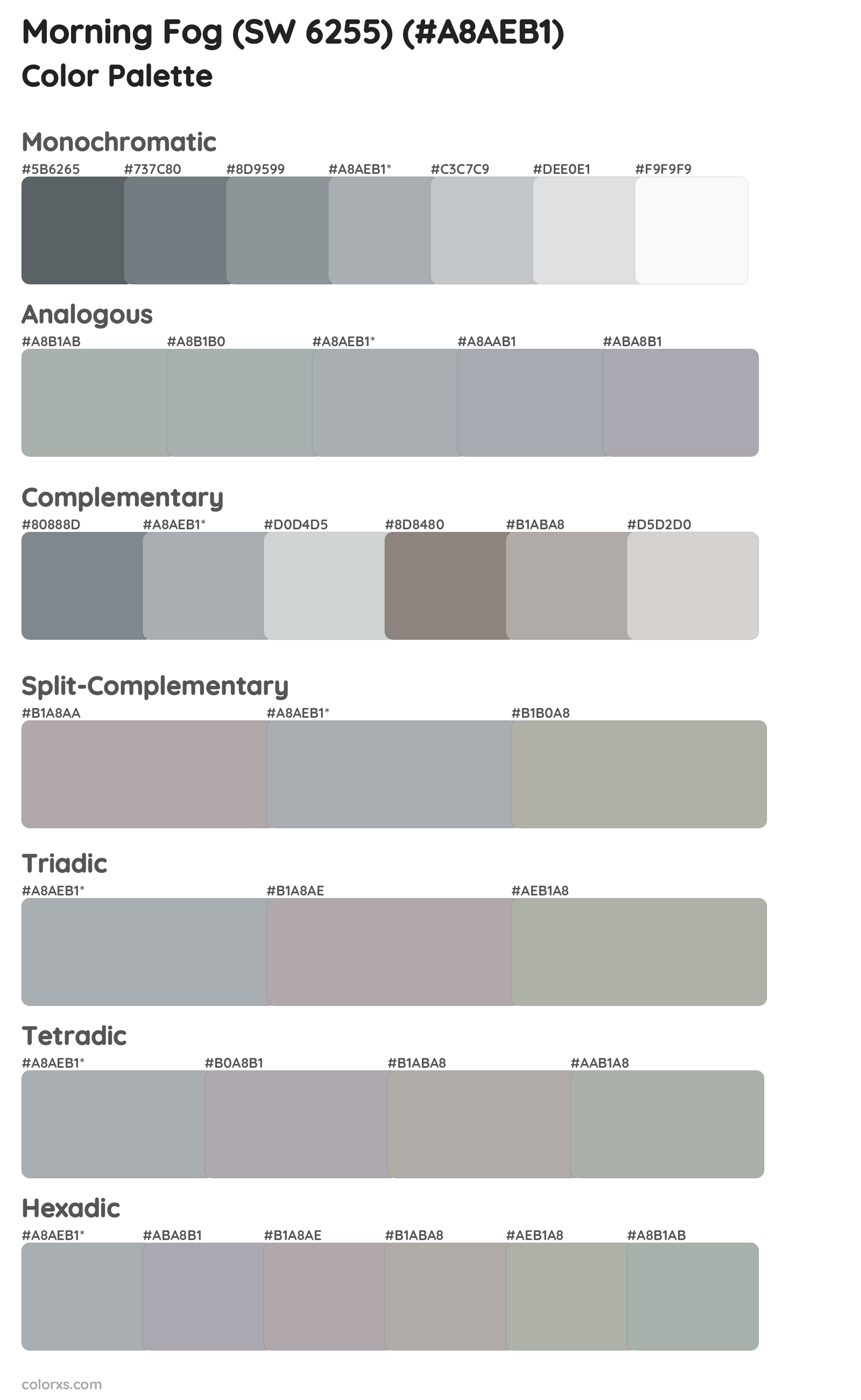 Morning Fog (SW 6255) Color Scheme Palettes