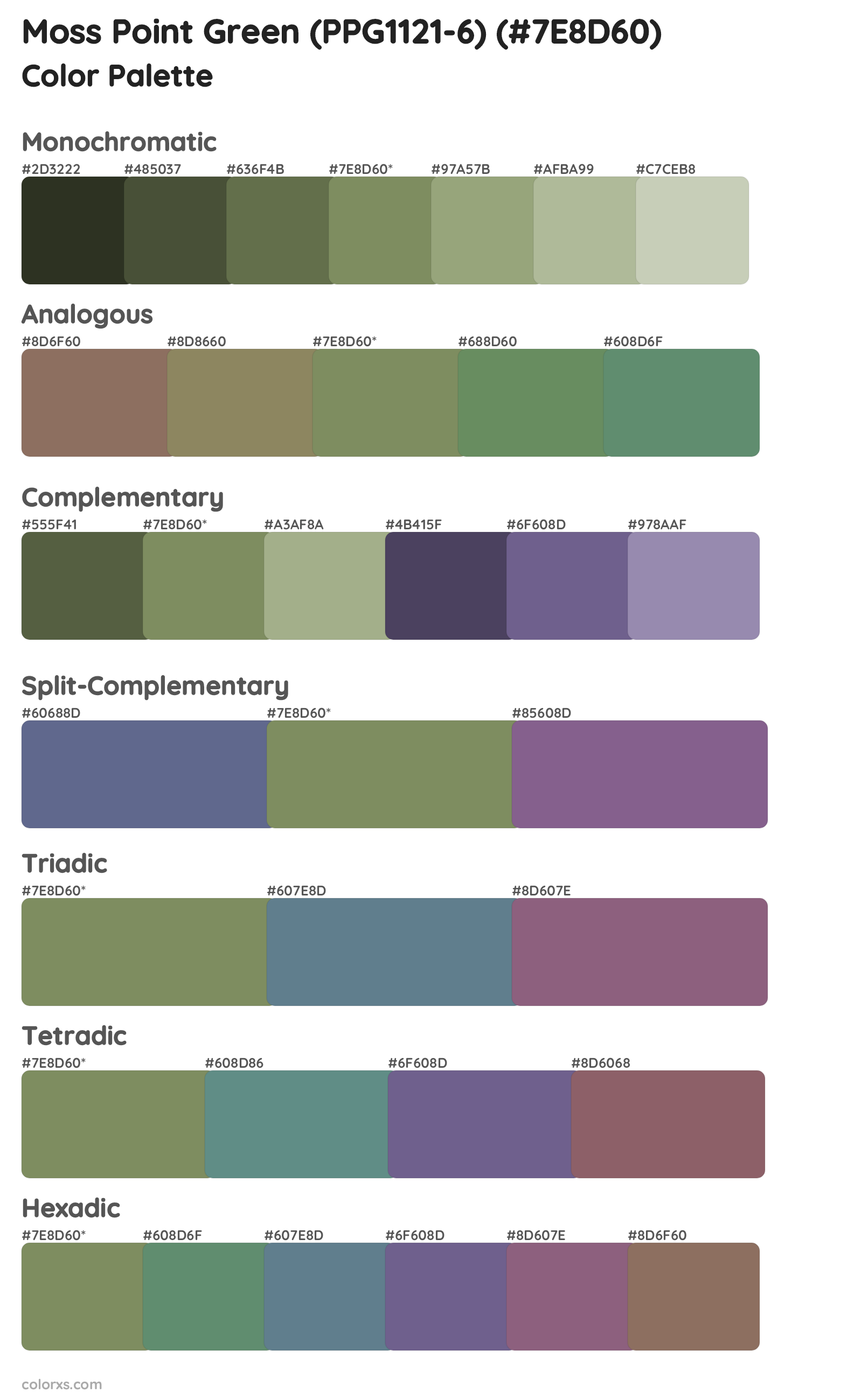 Moss Point Green (PPG1121-6) Color Scheme Palettes