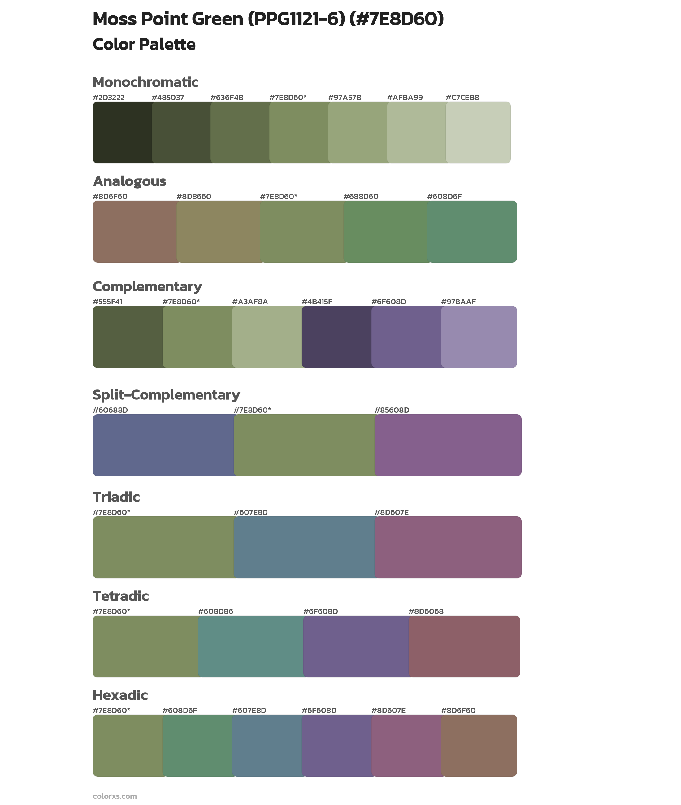 Moss Point Green (PPG1121-6) Color Scheme Palettes