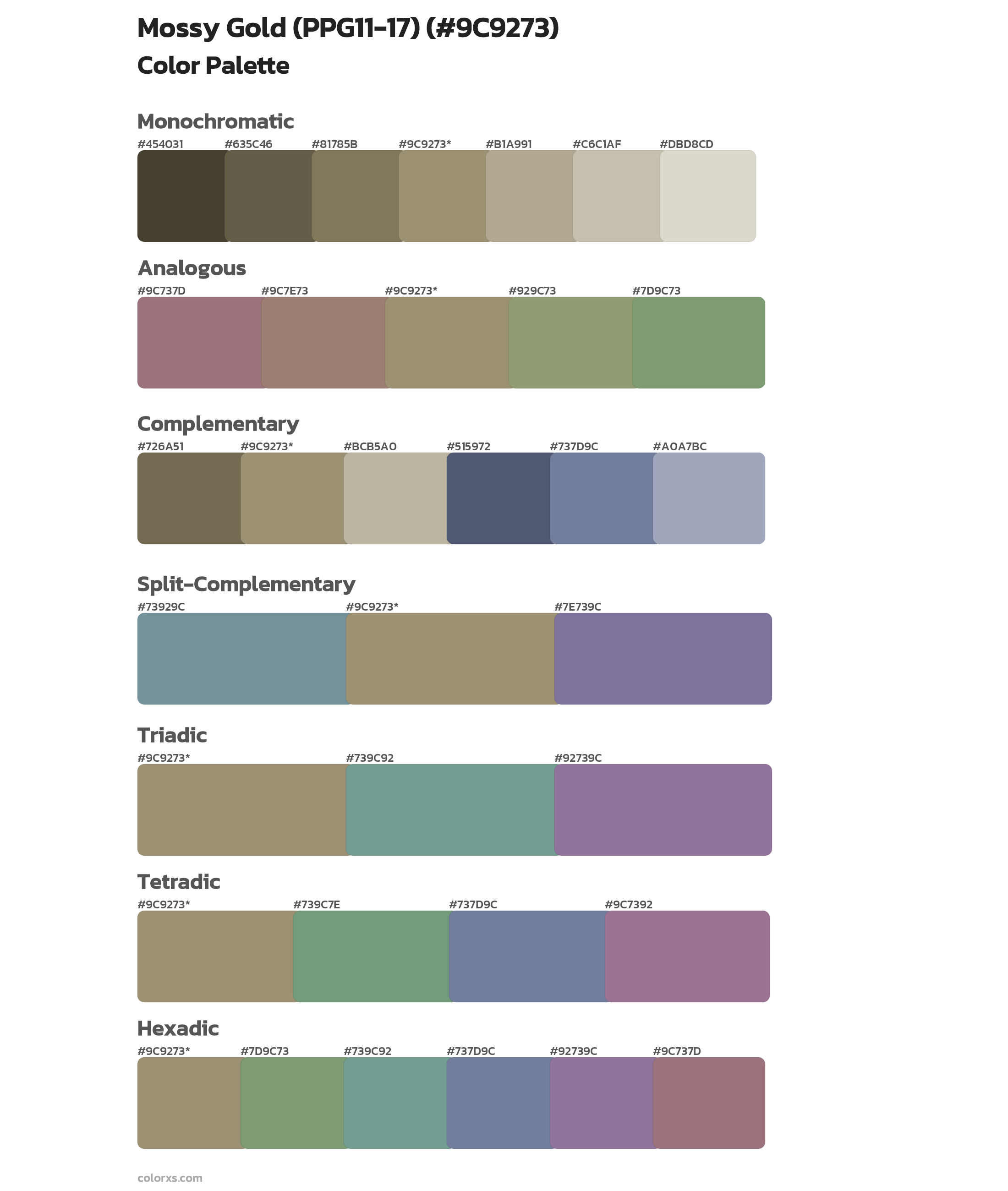 Mossy Gold (PPG11-17) Color Scheme Palettes