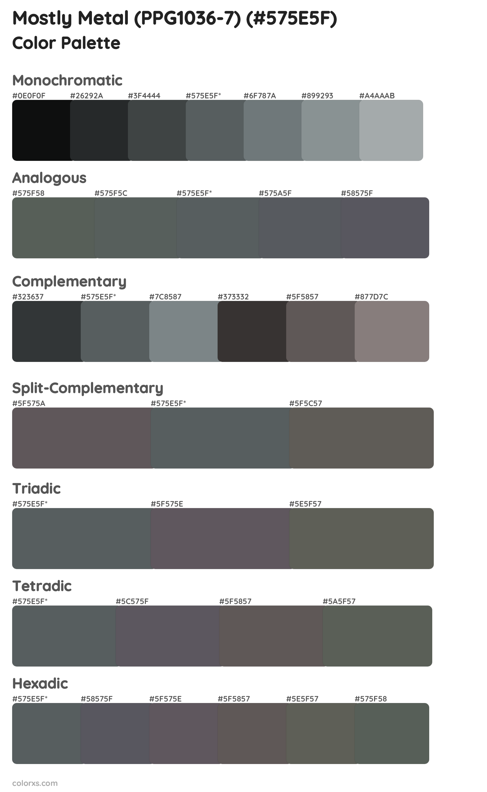 Mostly Metal (PPG1036-7) Color Scheme Palettes