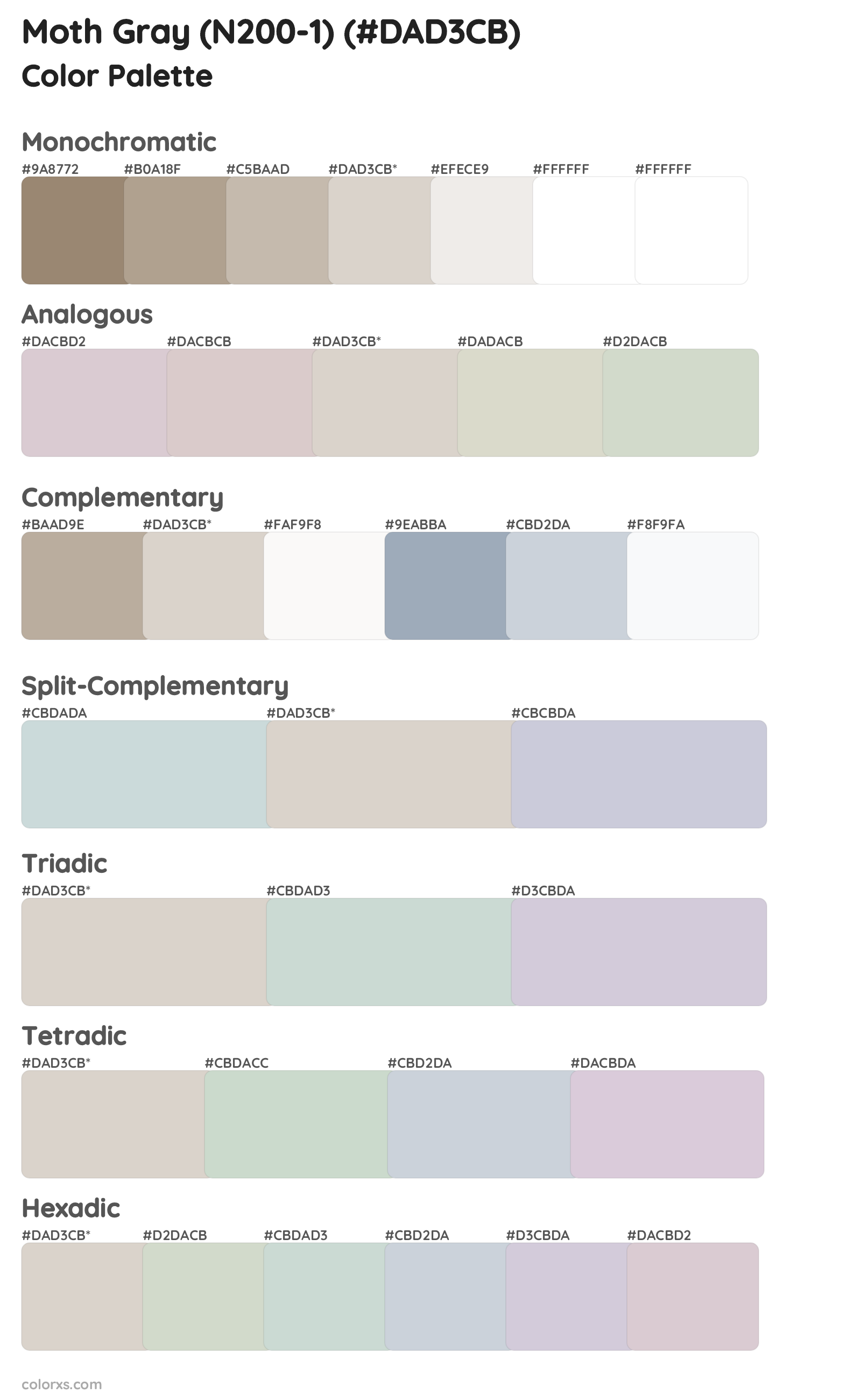 Moth Gray (N200-1) Color Scheme Palettes