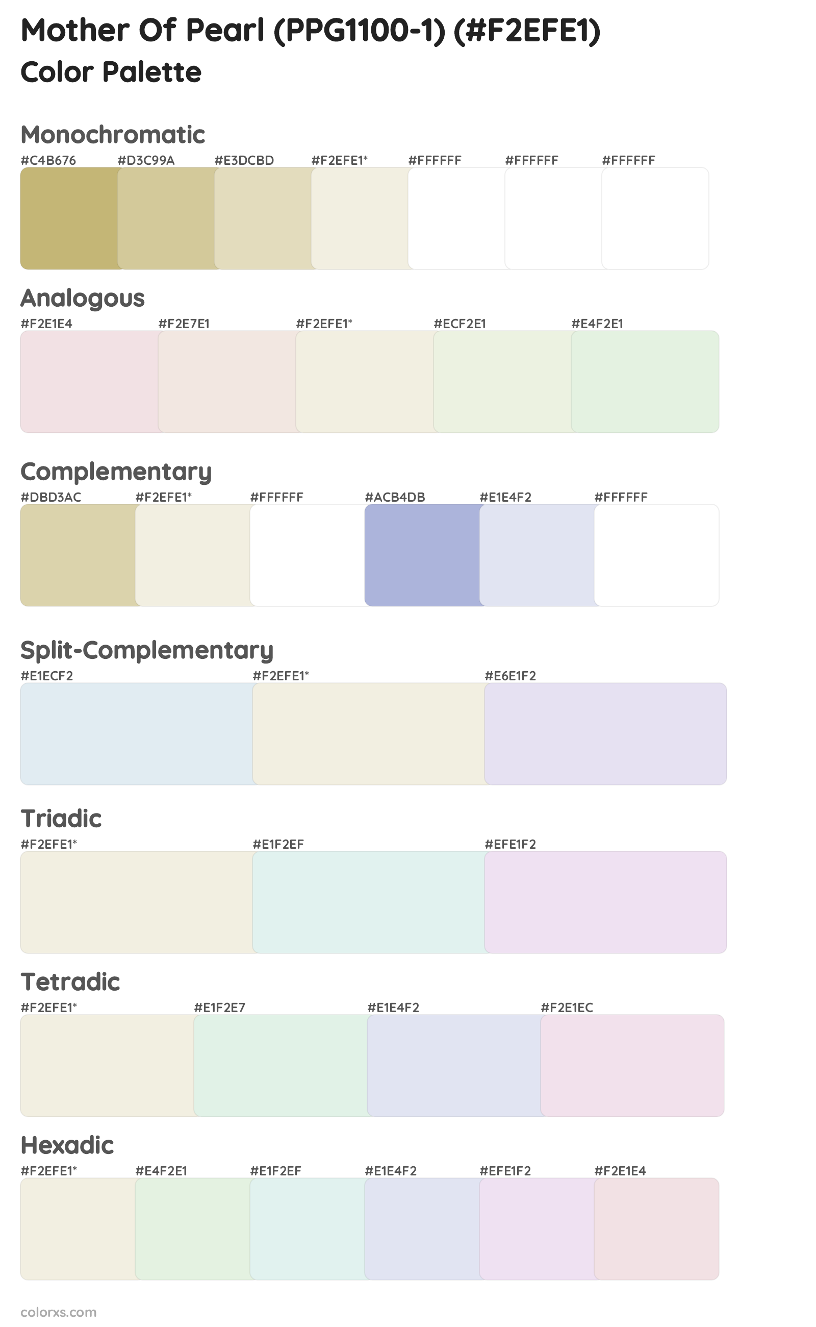 Mother Of Pearl (PPG1100-1) Color Scheme Palettes