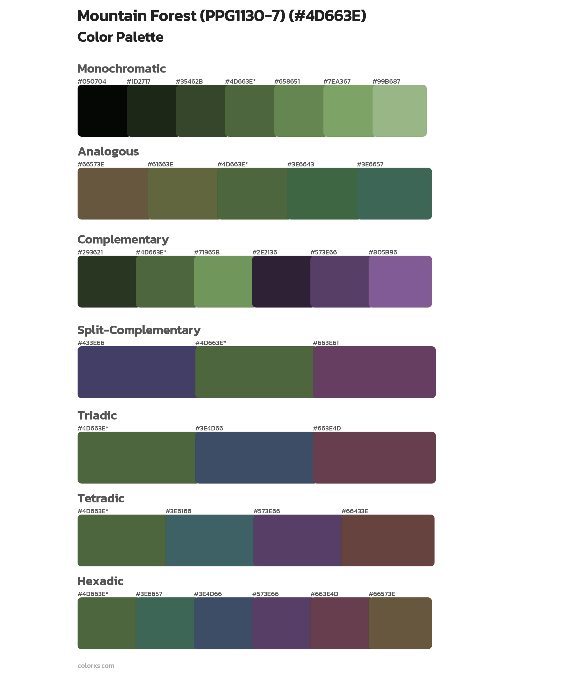 Mountain Forest (PPG1130-7) Color Scheme Palettes