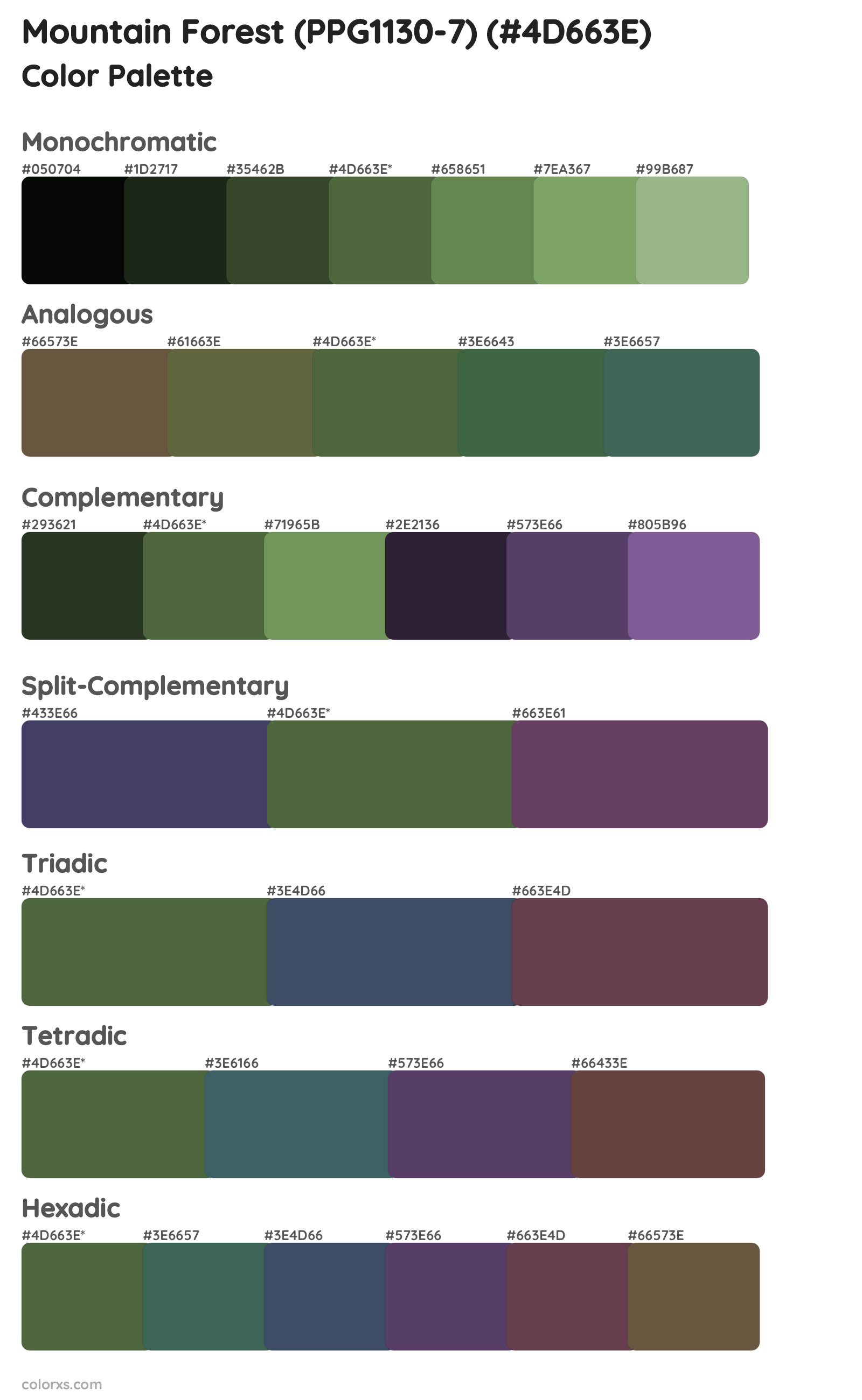 Mountain Forest (PPG1130-7) Color Scheme Palettes
