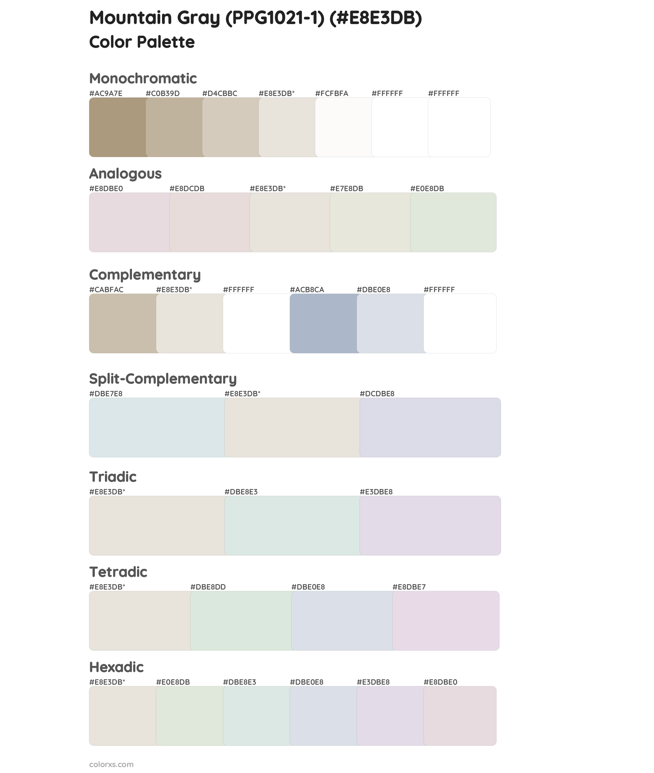 Mountain Gray (PPG1021-1) Color Scheme Palettes
