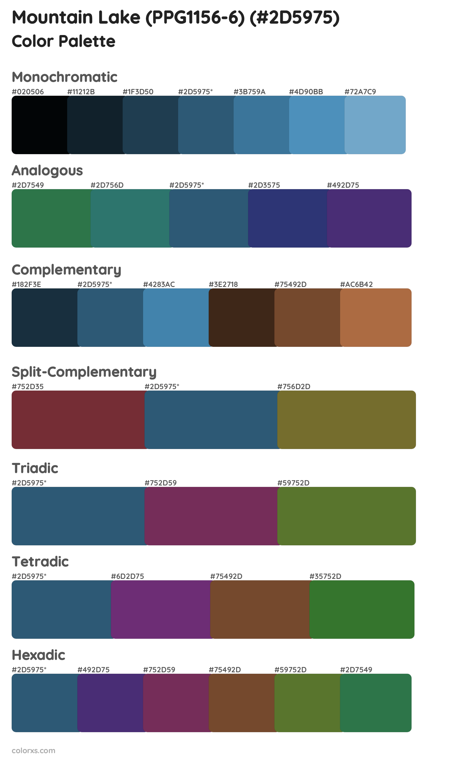 Mountain Lake (PPG1156-6) Color Scheme Palettes
