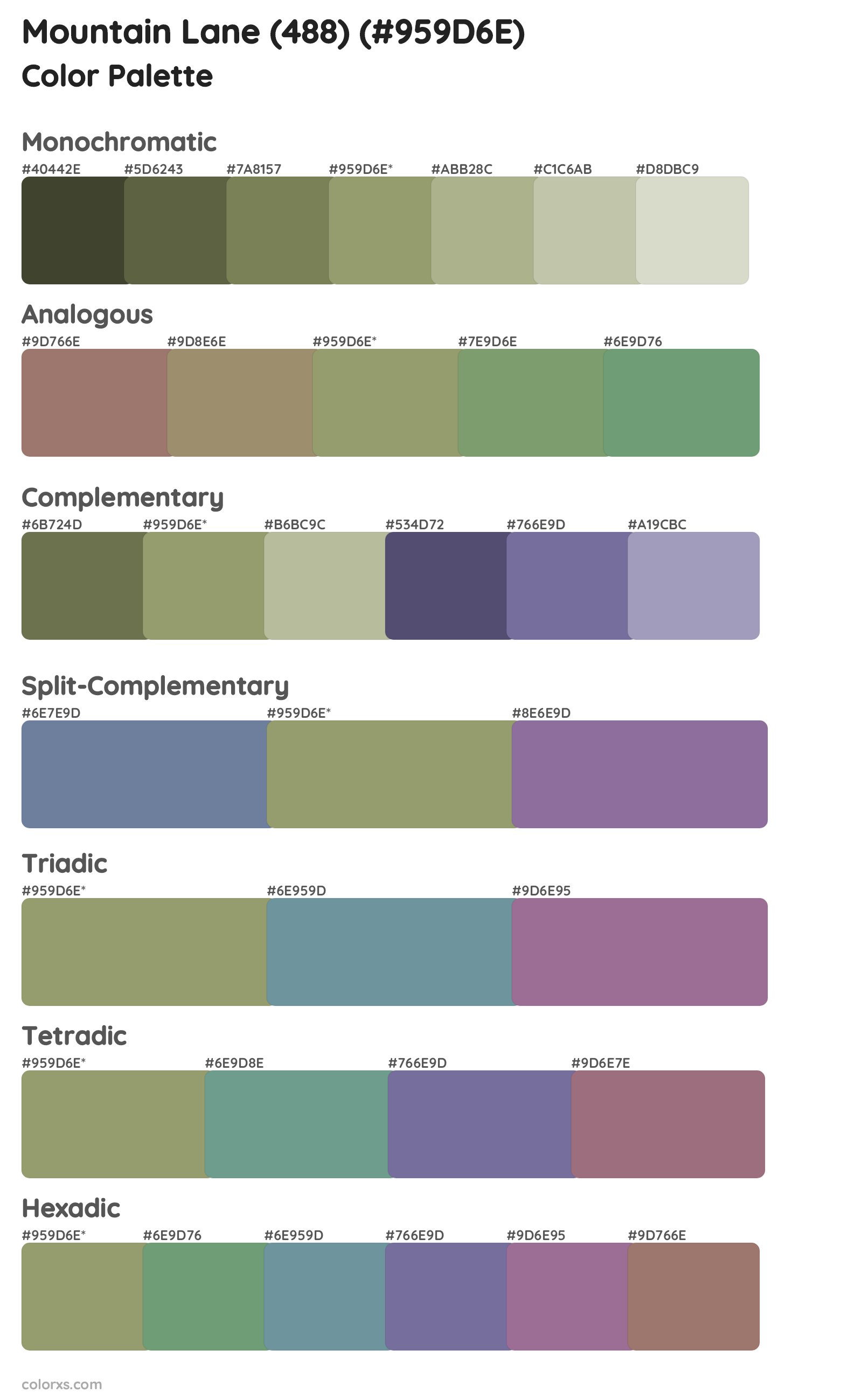 Mountain Lane (488) Color Scheme Palettes