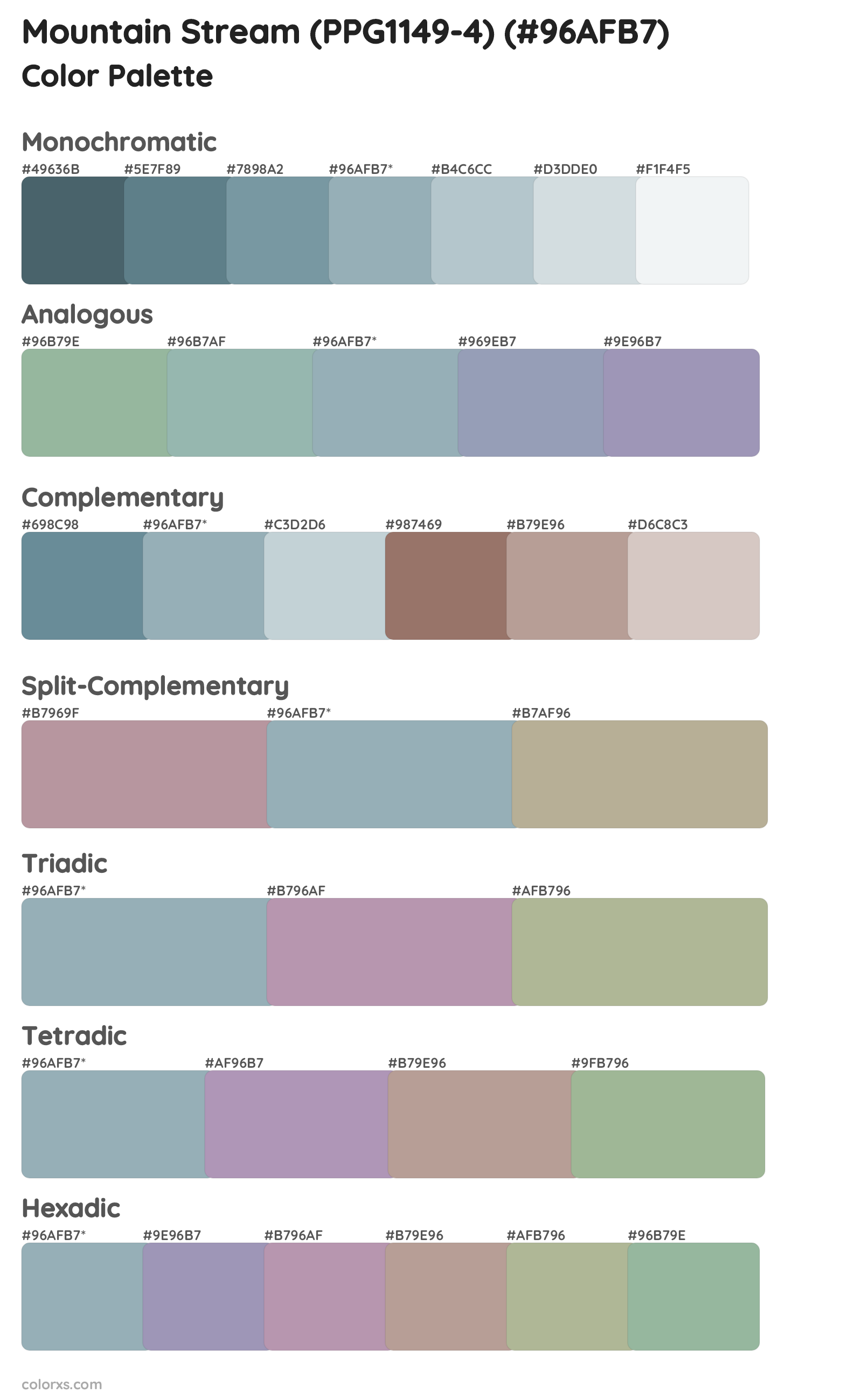 Mountain Stream (PPG1149-4) Color Scheme Palettes