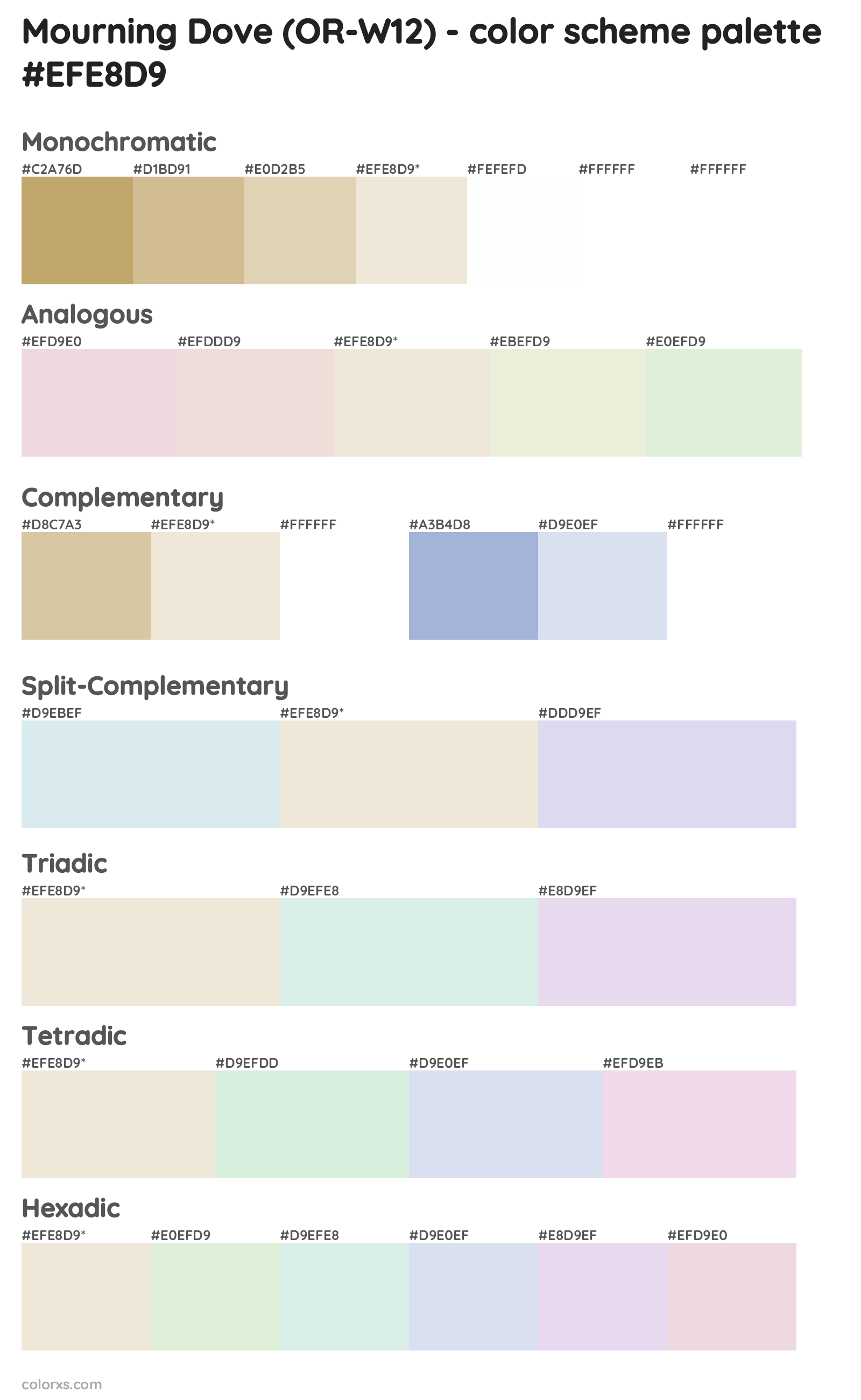Mourning Dove (OR-W12) Color Scheme Palettes
