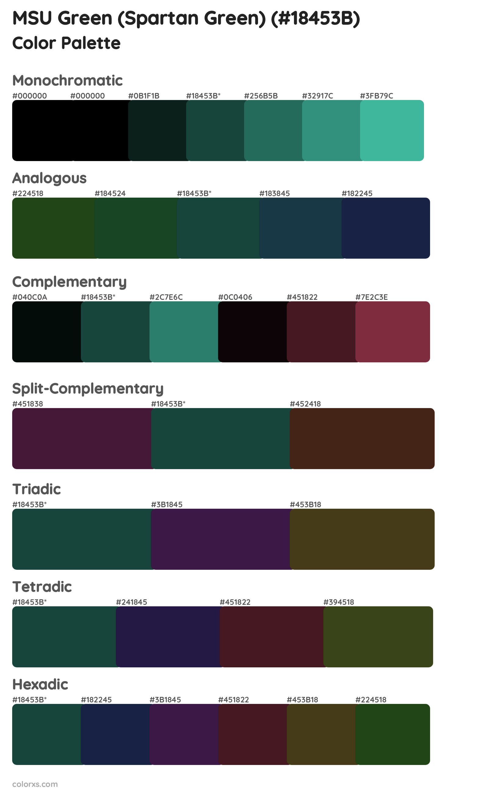 MSU Green (Spartan Green) Color Scheme Palettes