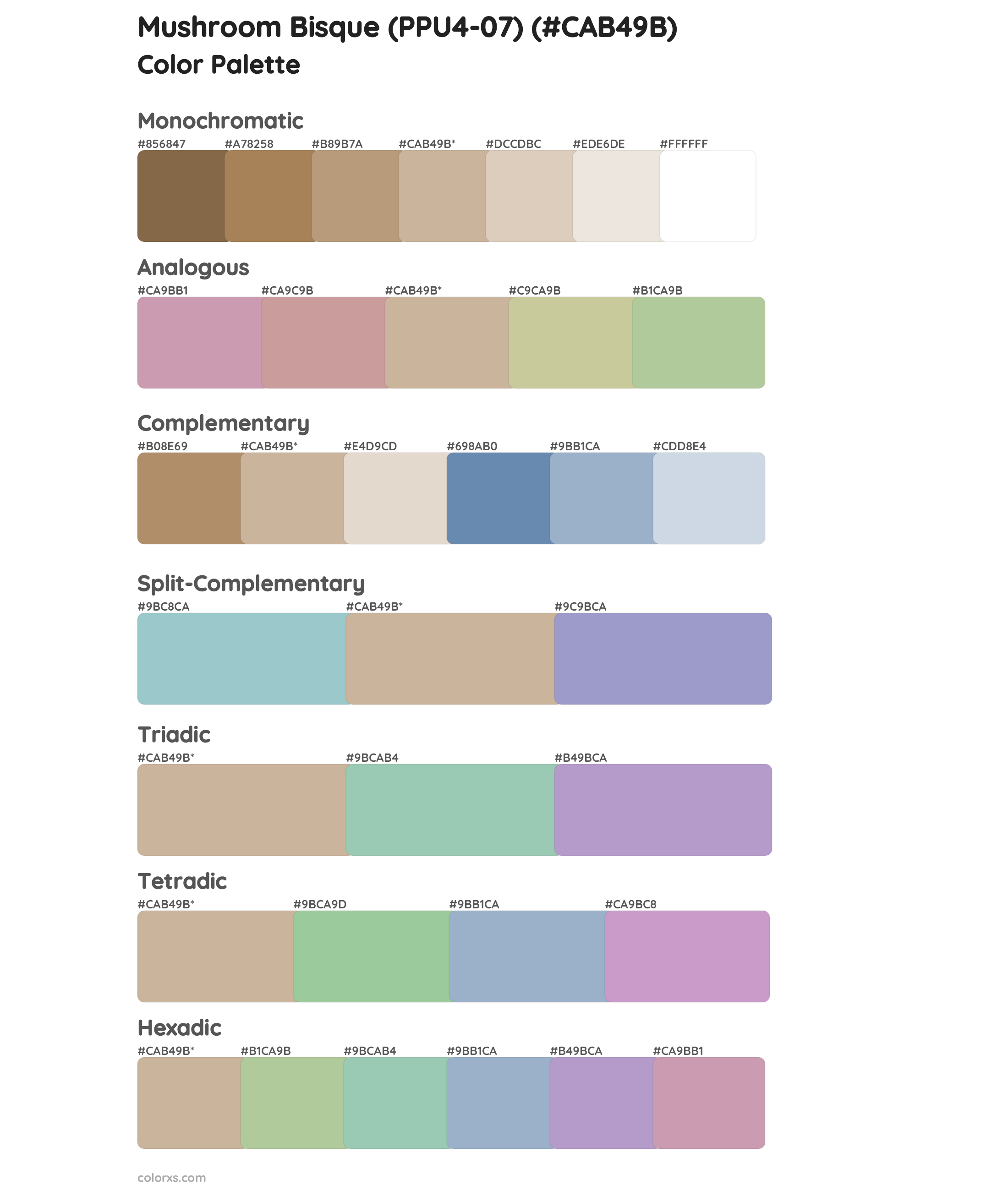 Mushroom Bisque (PPU4-07) Color Scheme Palettes