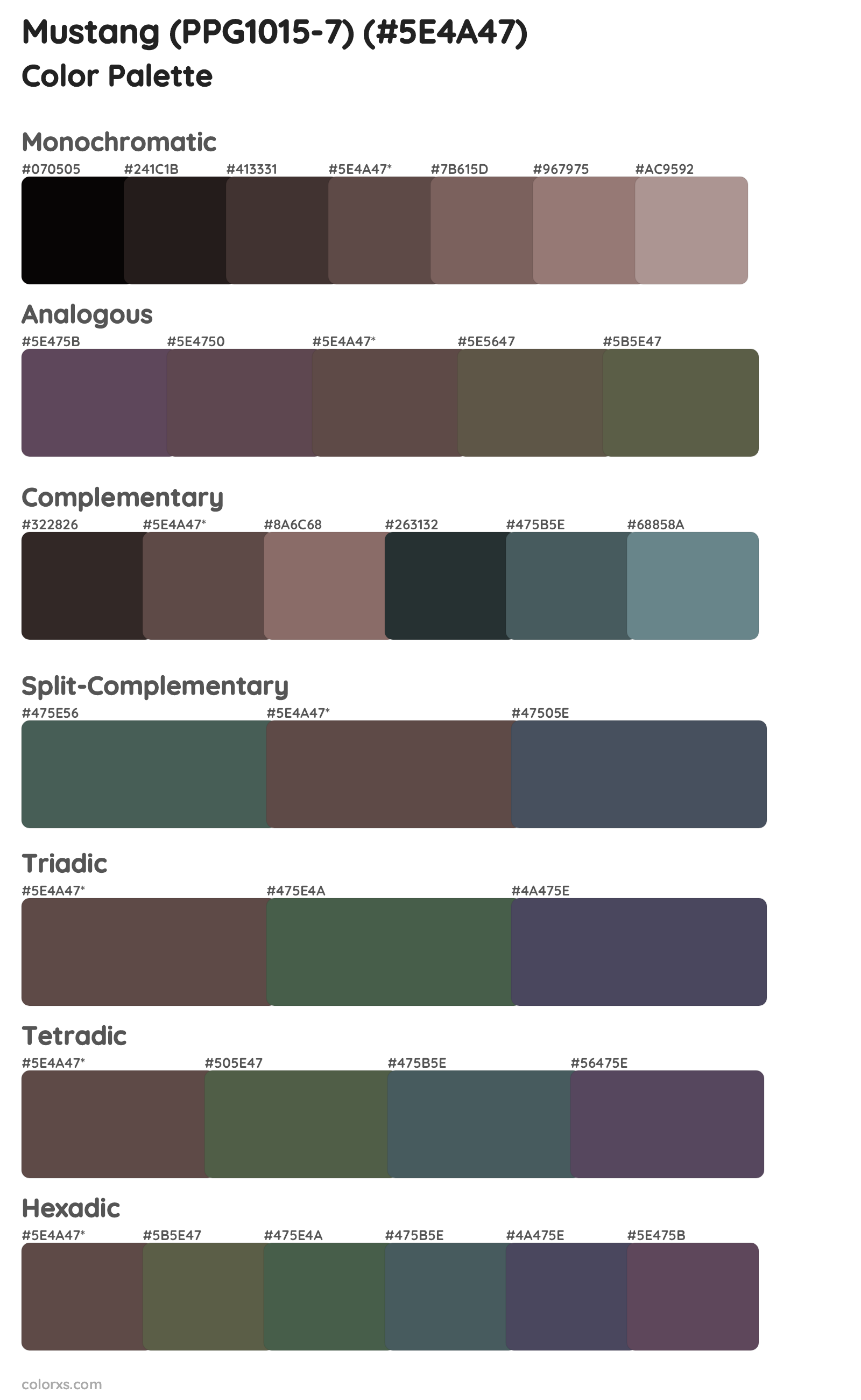 Mustang (PPG1015-7) Color Scheme Palettes