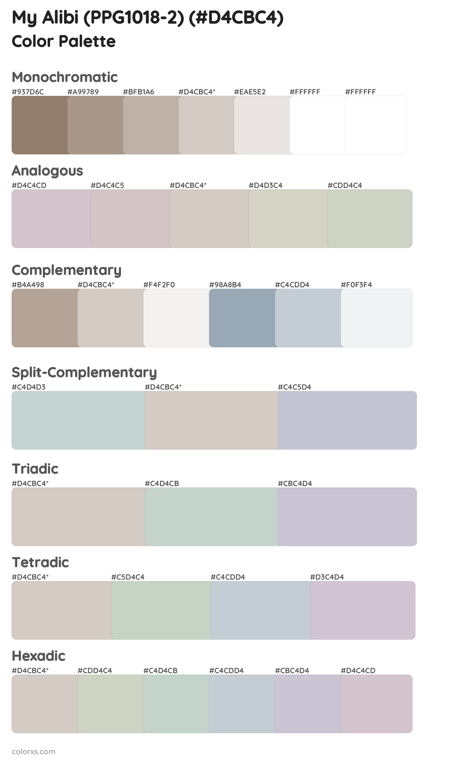My Alibi (PPG1018-2) Color Scheme Palettes